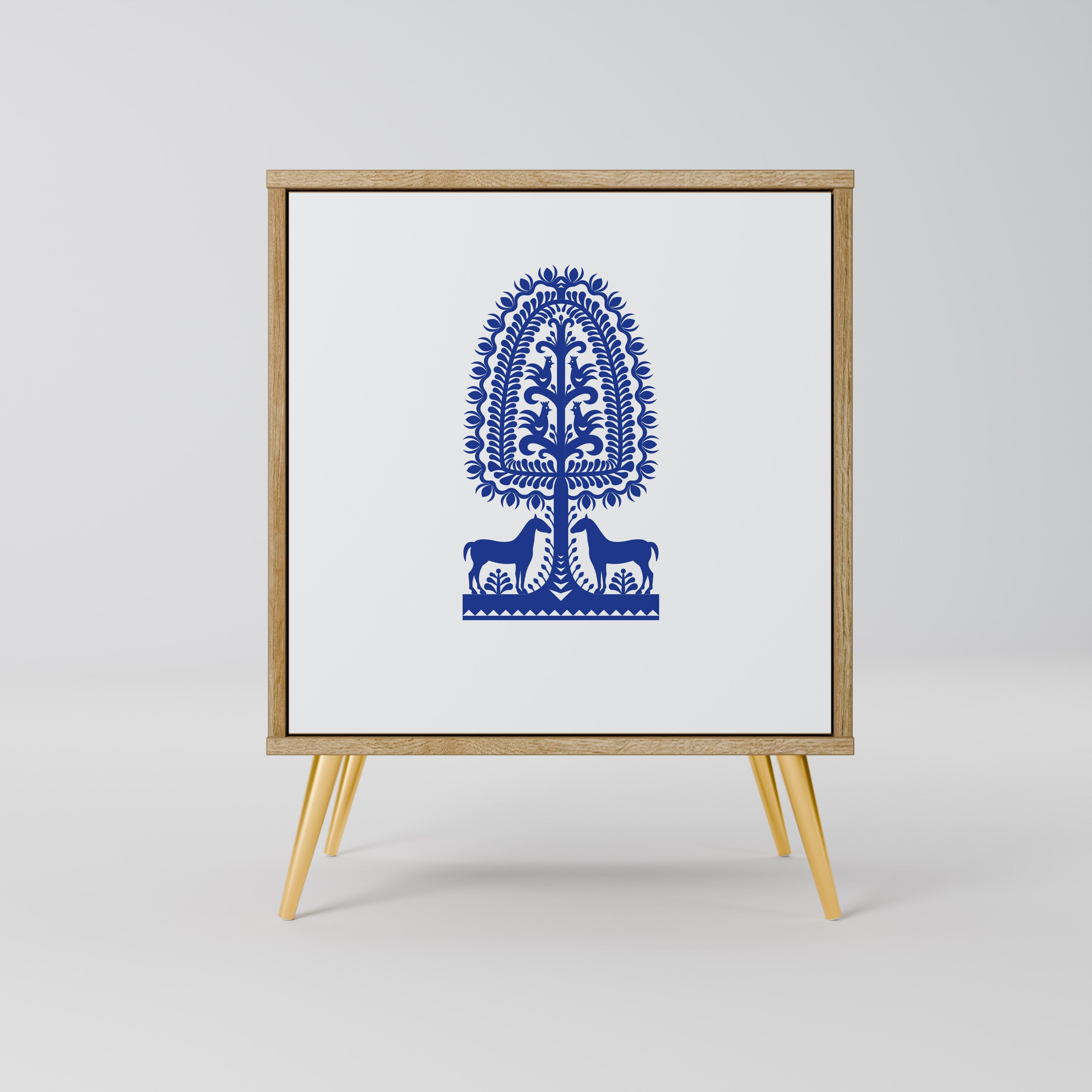 POLISH FOLK ART Aparador de 1 Porta em Efeito Carvalho