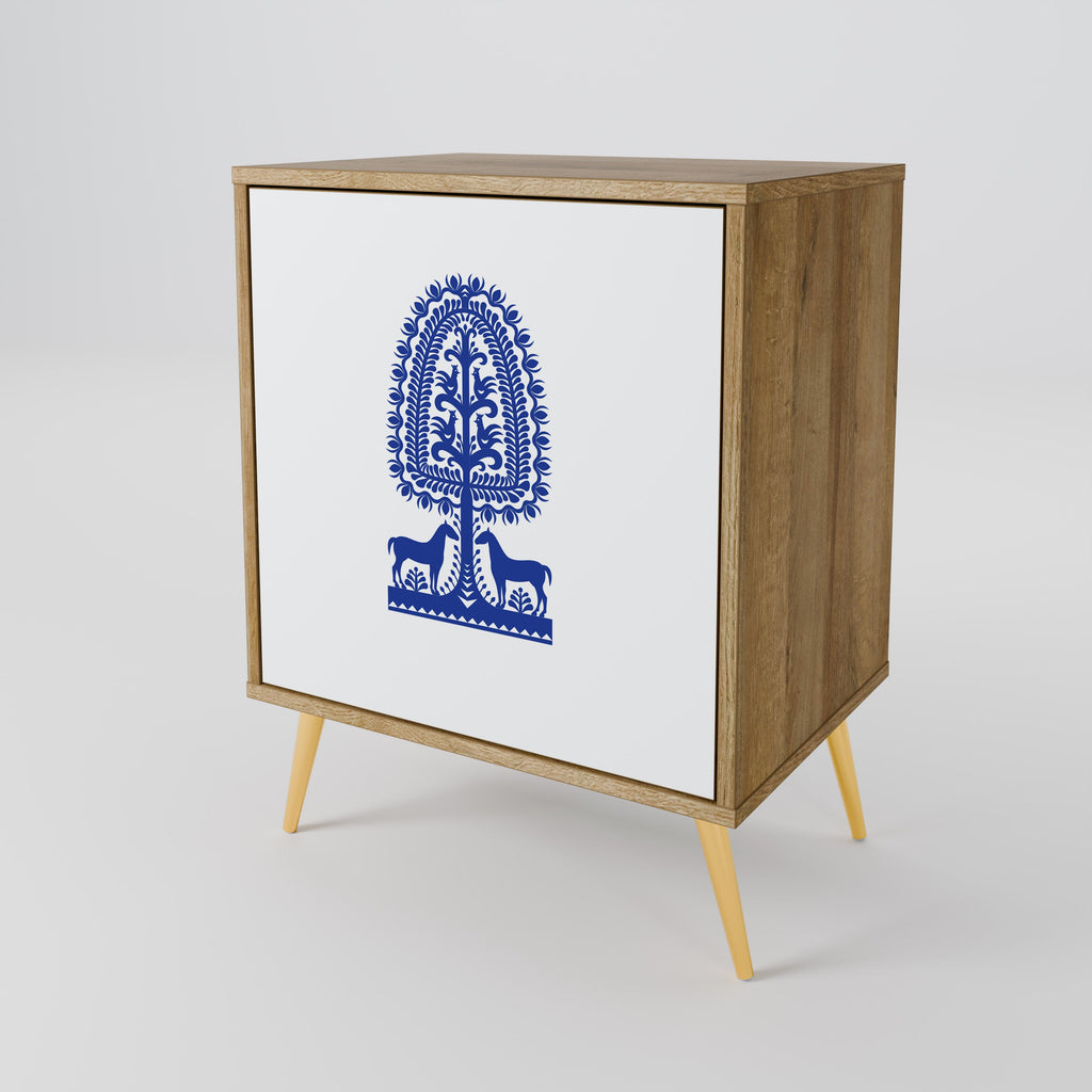 POLISH FOLK ART Aparador de 1 Porta em Efeito Carvalho