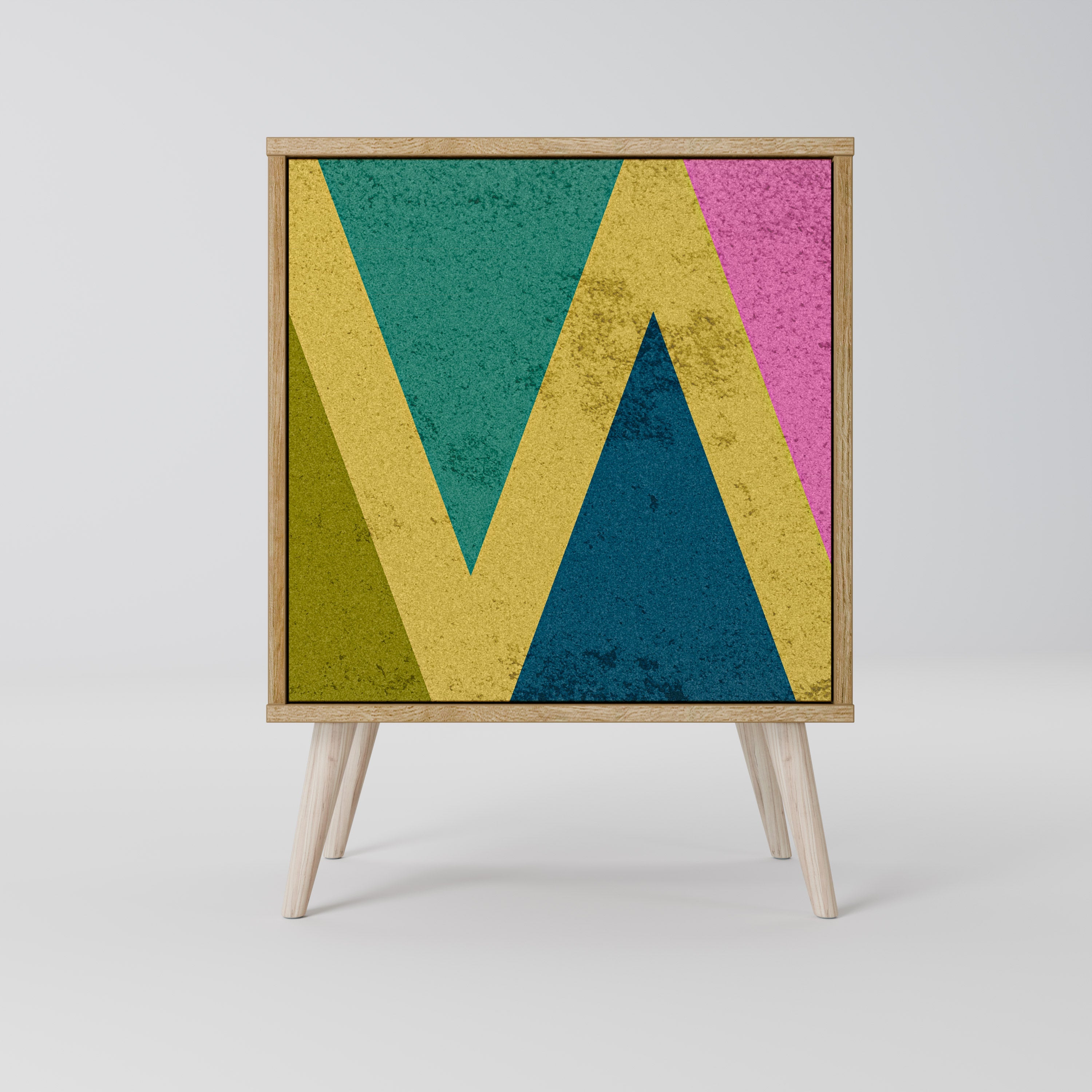 COLORFUL TRIANGLES Aparador de 1 Porta em Efeito Carvalho