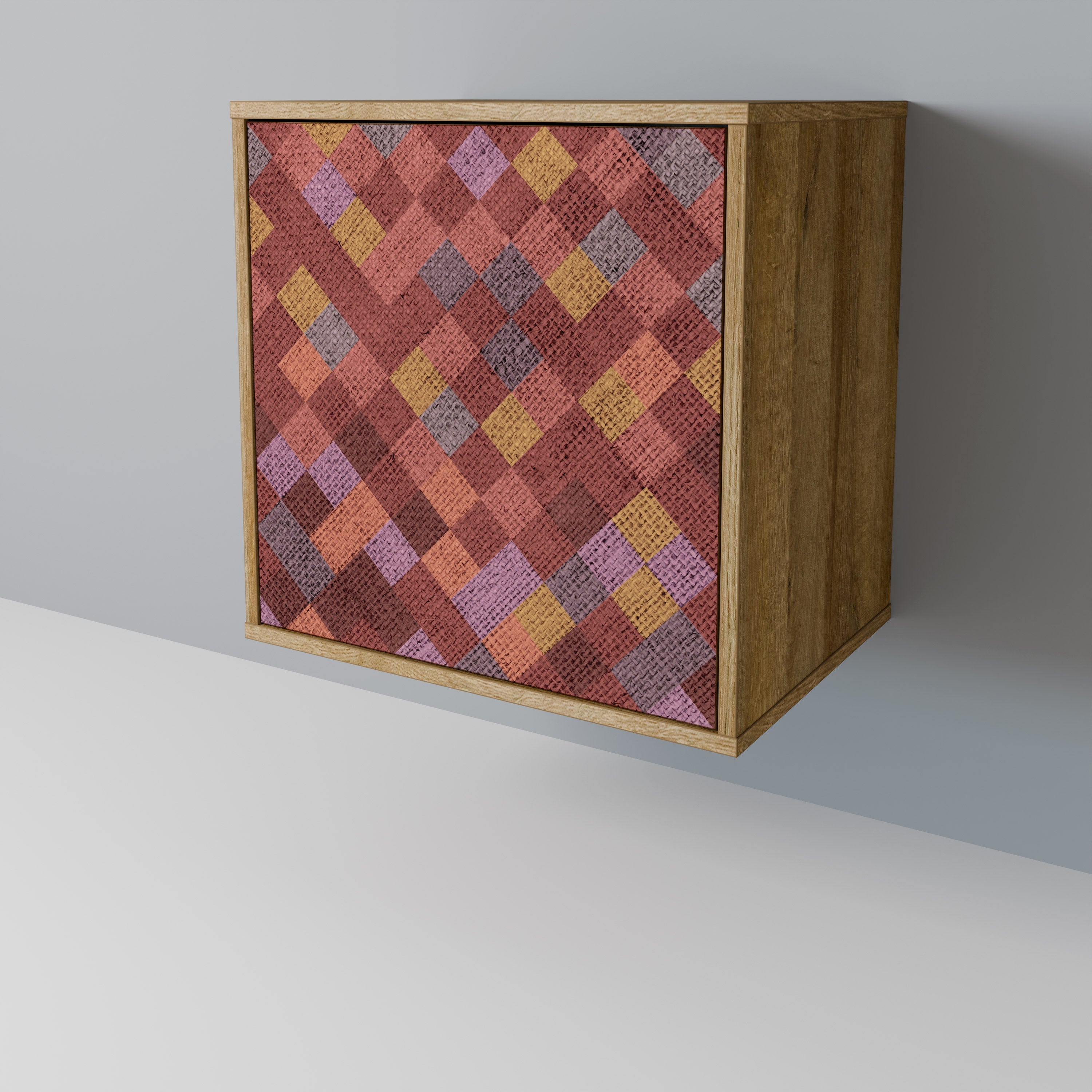 PAINTED SQUARES Aparador de 1 Porta em Efeito Carvalho