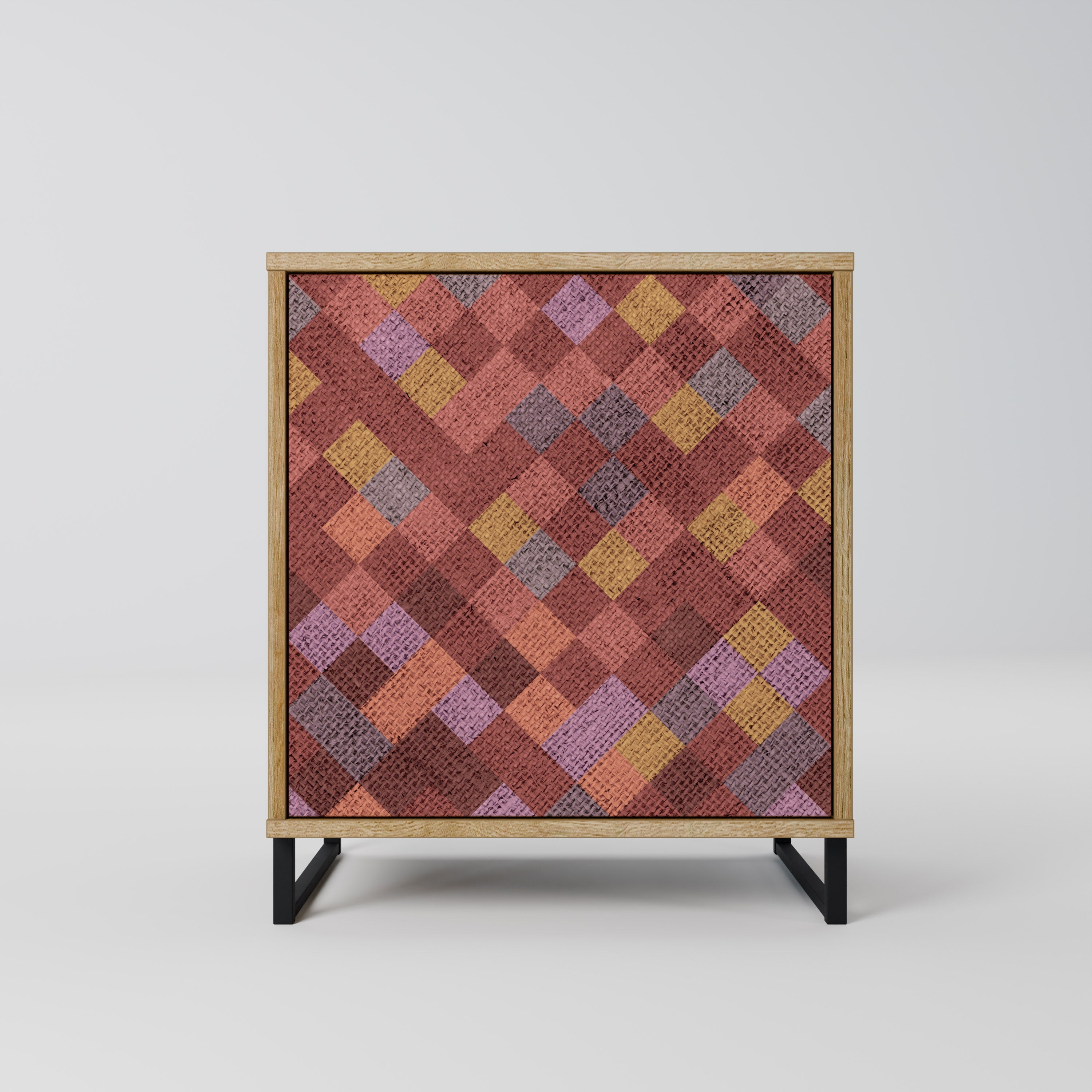 PAINTED SQUARES Aparador de 1 Porta em Efeito Carvalho