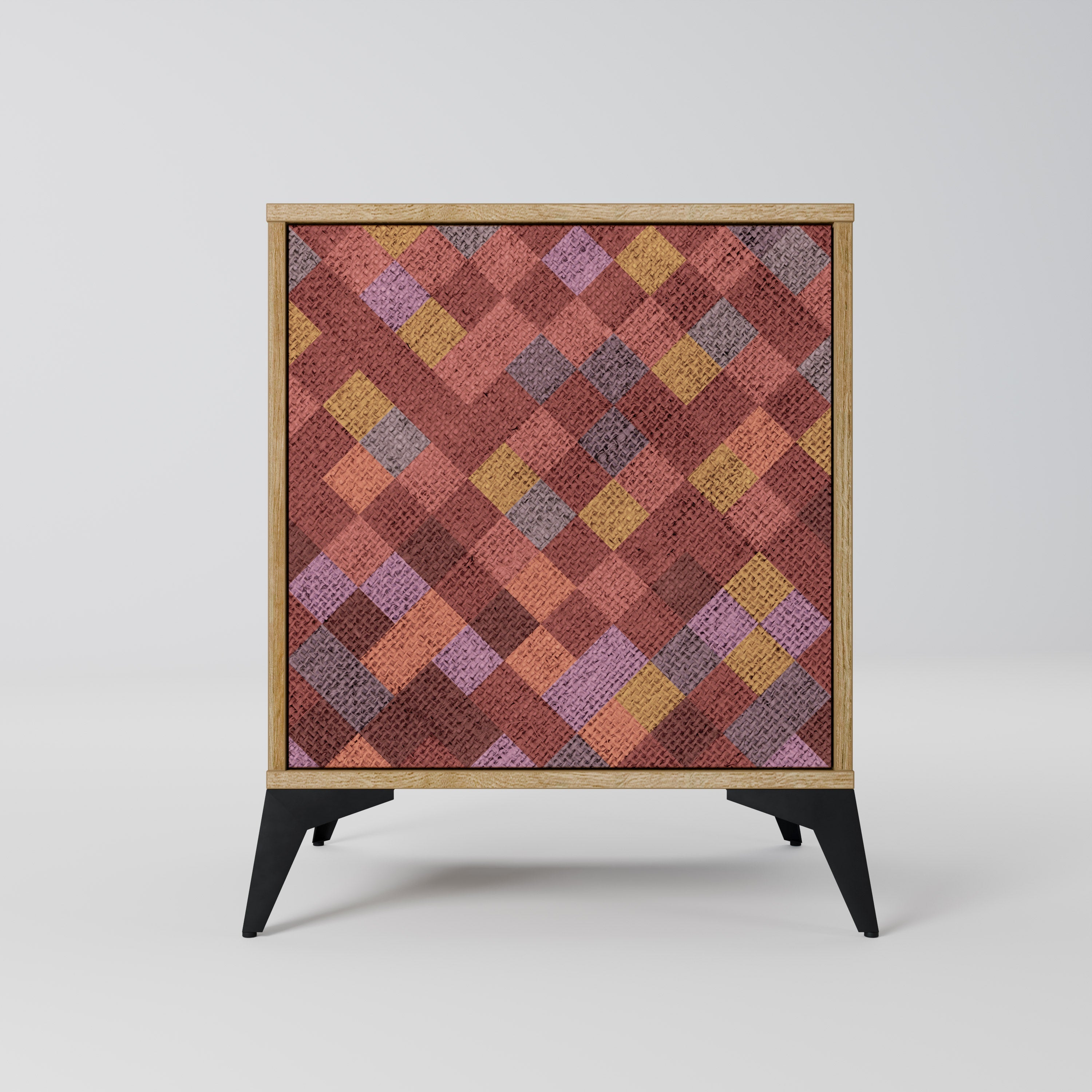 PAINTED SQUARES Aparador de 1 Porta em Efeito Carvalho