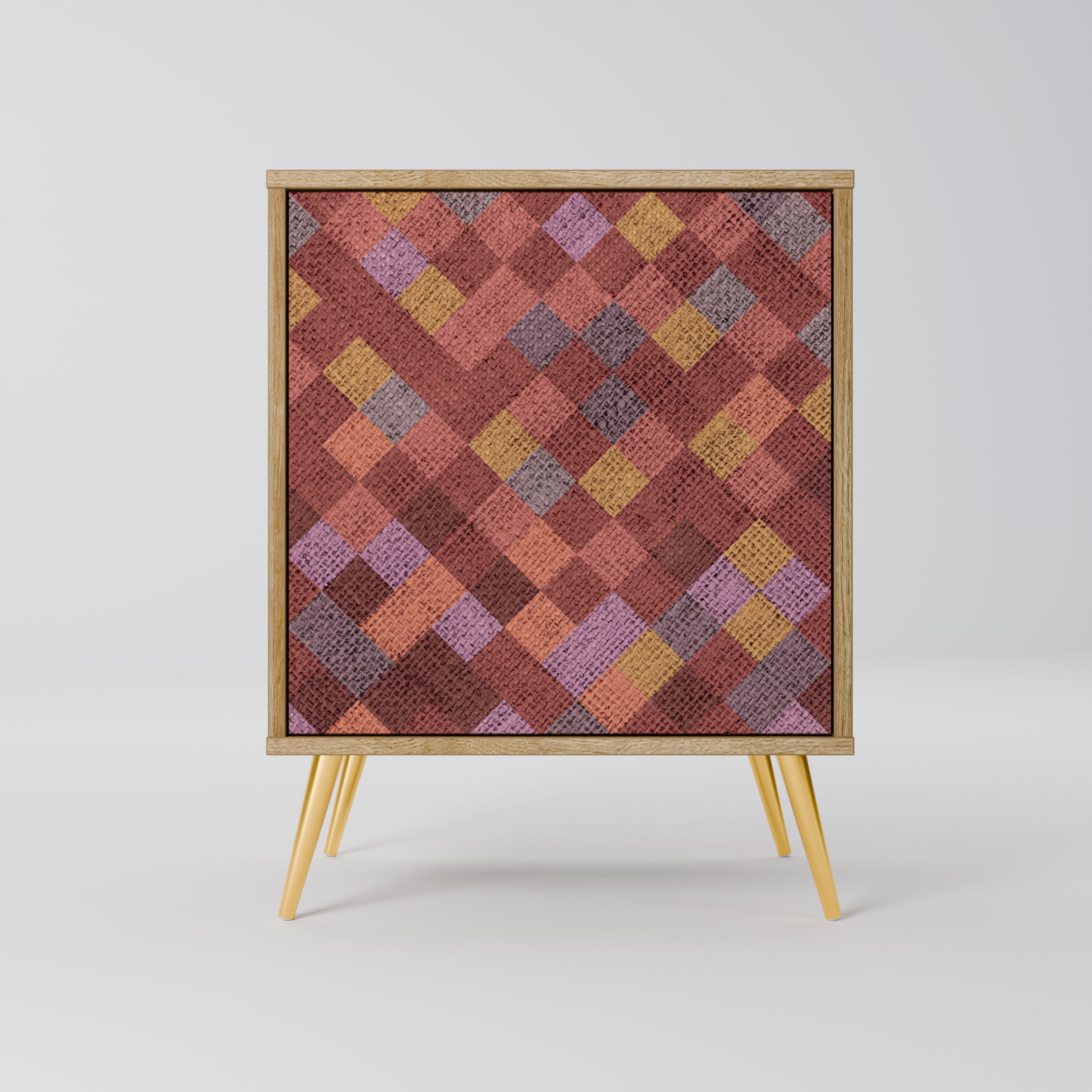 PAINTED SQUARES Aparador de 1 Porta em Efeito Carvalho