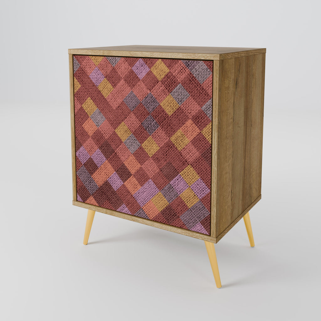 PAINTED SQUARES Aparador de 1 Porta em Efeito Carvalho