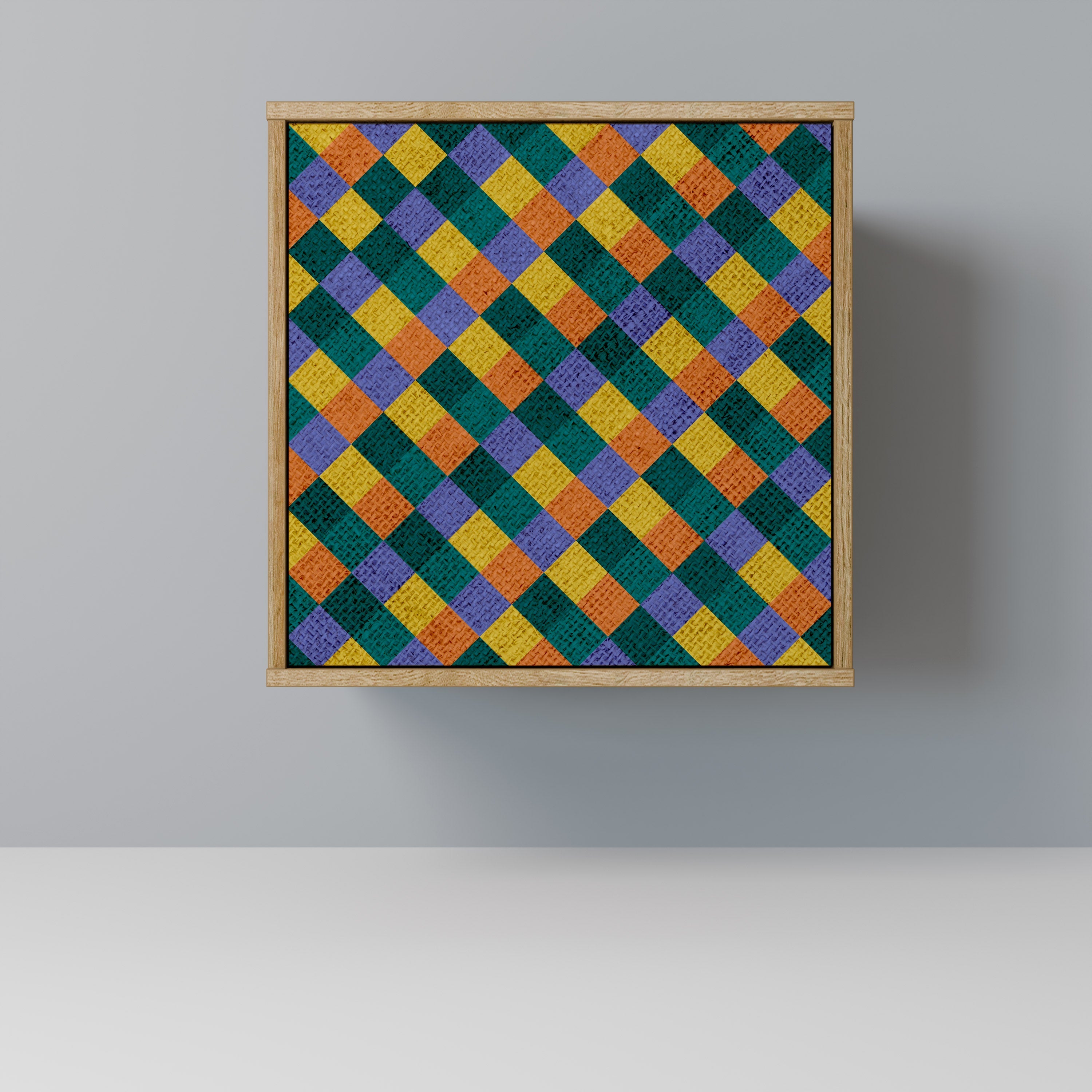 PAINTED SQUARES MIX Aparador de 1 Porta em Efeito Carvalho