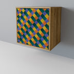 PAINTED SQUARES MIX Aparador de 1 Porta em Efeito Carvalho