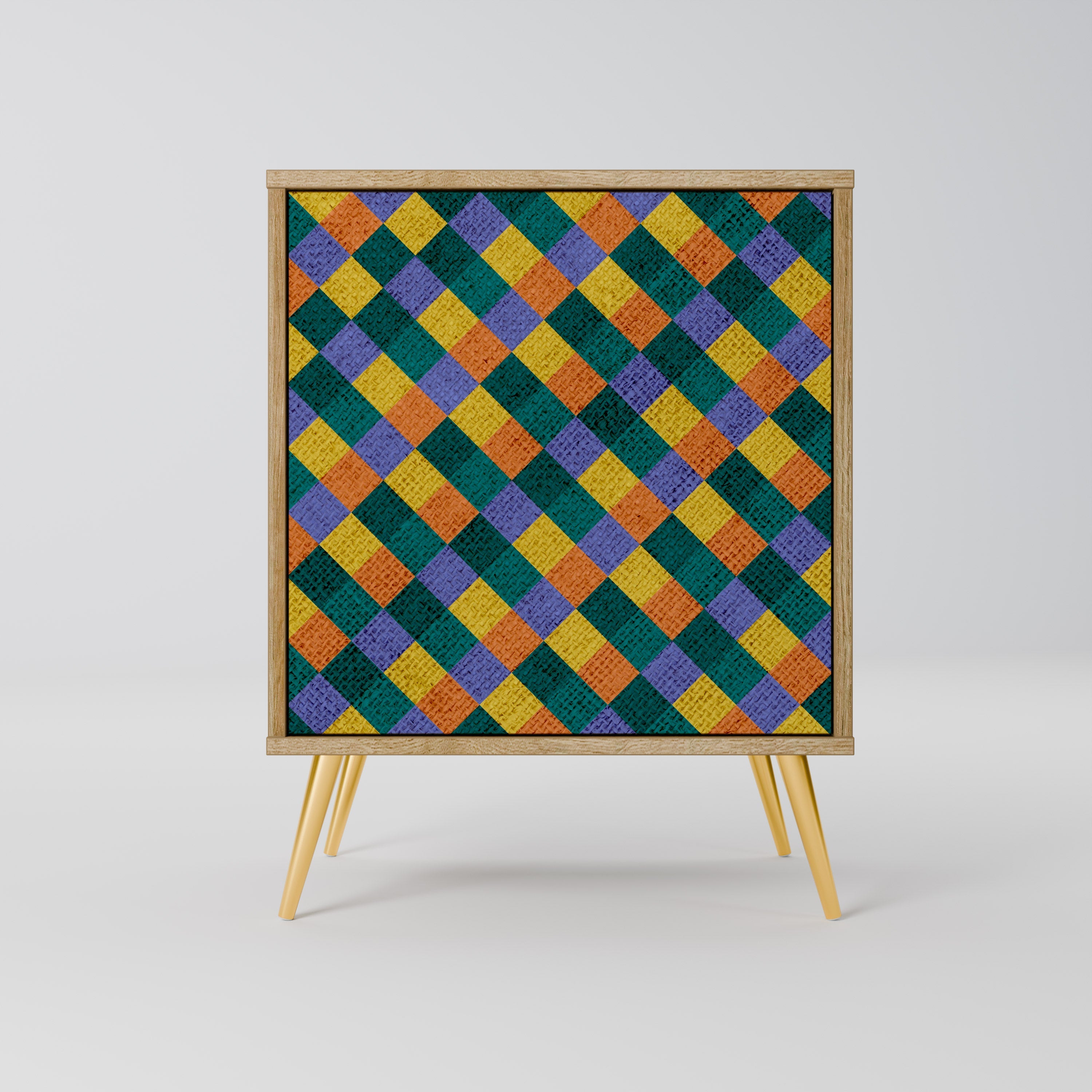 PAINTED SQUARES MIX Aparador de 1 Porta em Efeito Carvalho