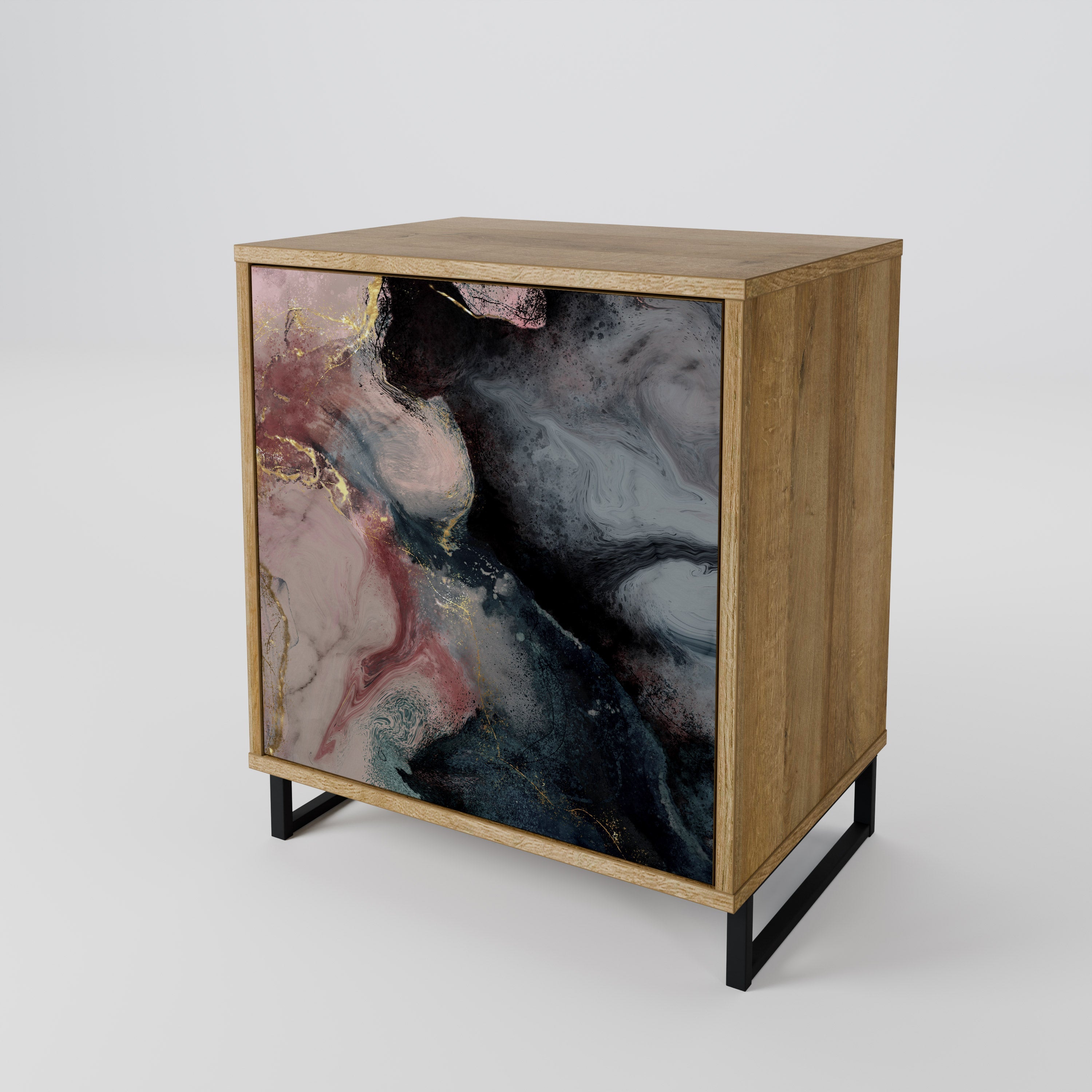 GILDED SWIRLS Aparador de 1 Porta em Efeito Carvalho