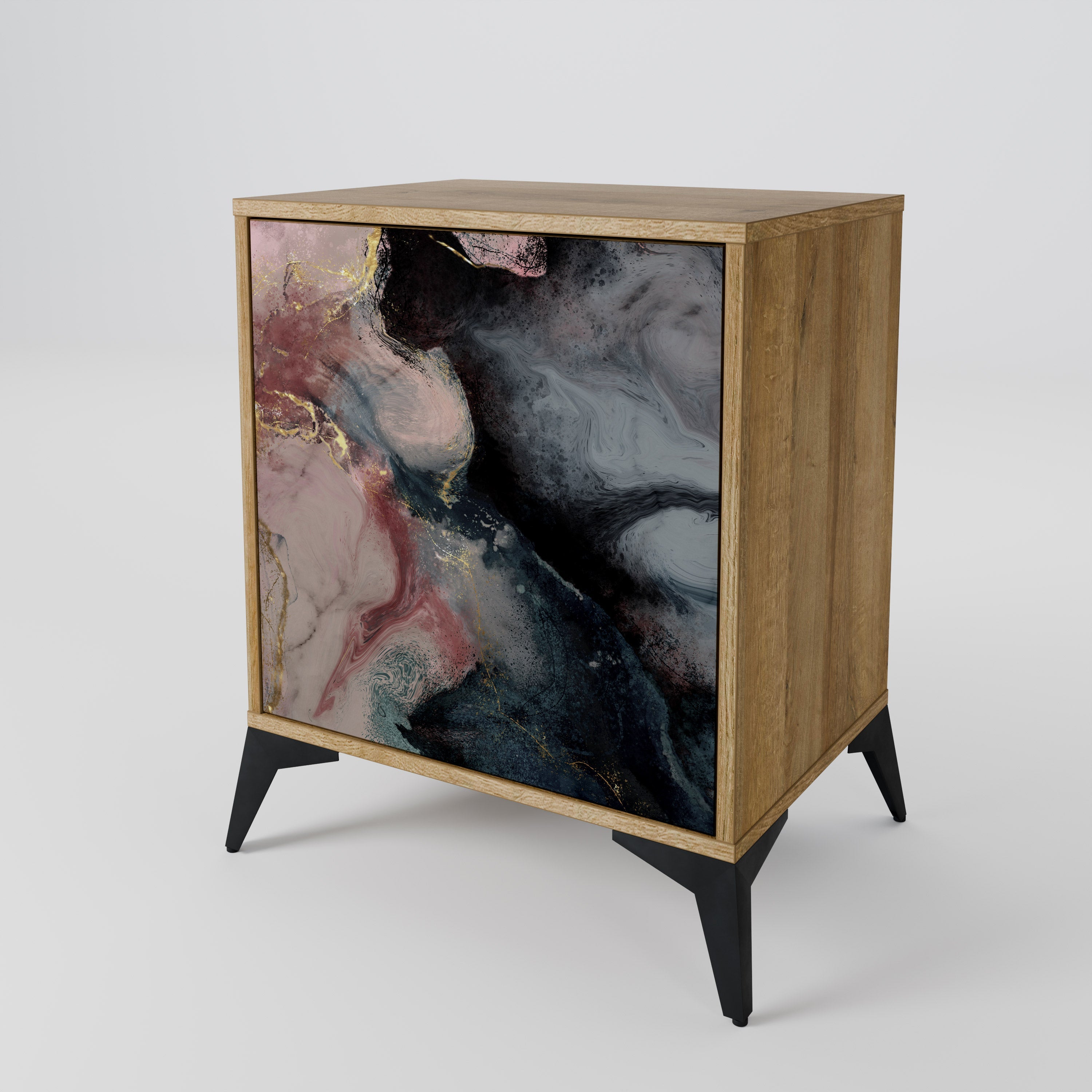 GILDED SWIRLS Aparador de 1 Porta em Efeito Carvalho