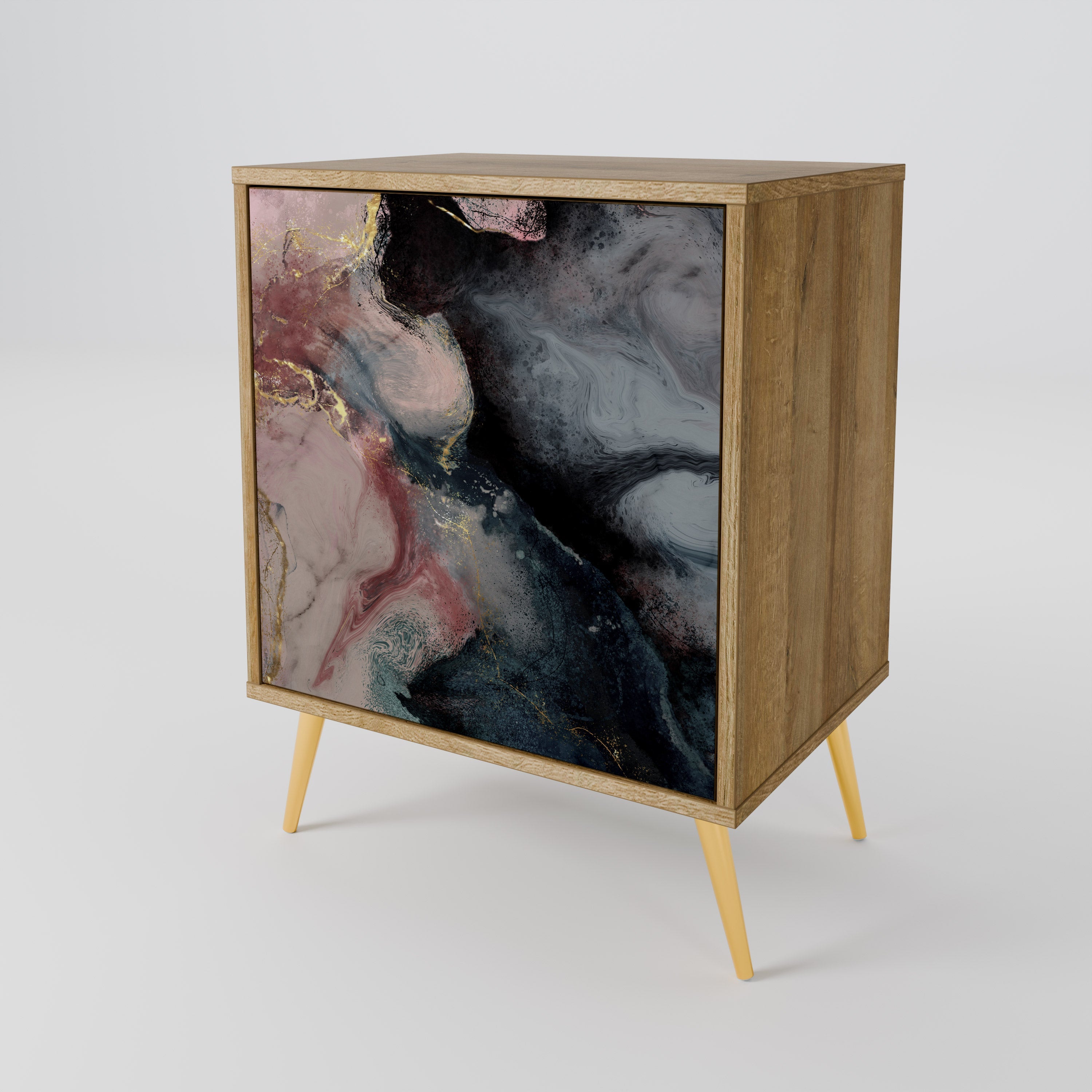 GILDED SWIRLS Aparador de 1 Porta em Efeito Carvalho