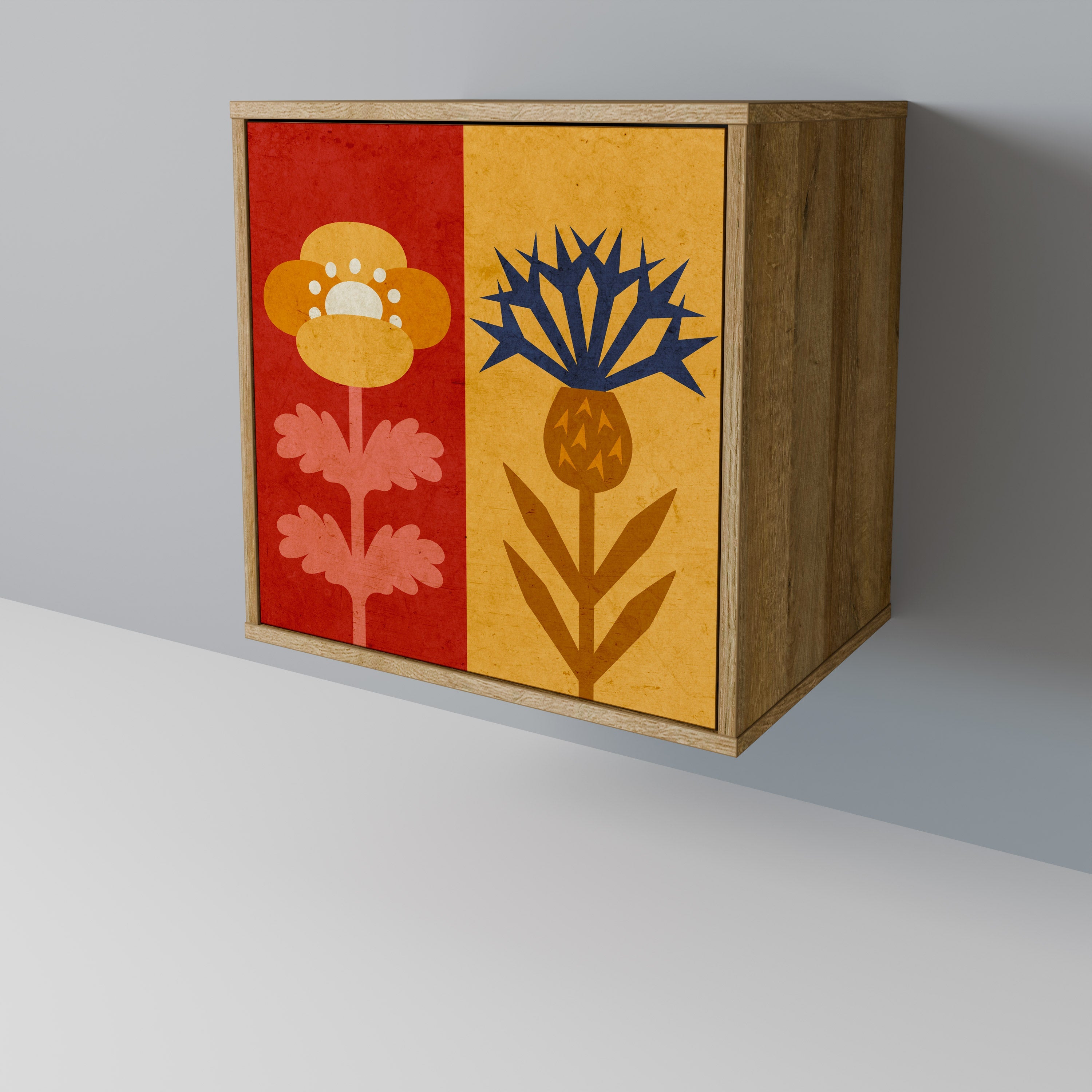 SCANDIC FLOWERET Aparador de 1 Porta em Efeito Carvalho