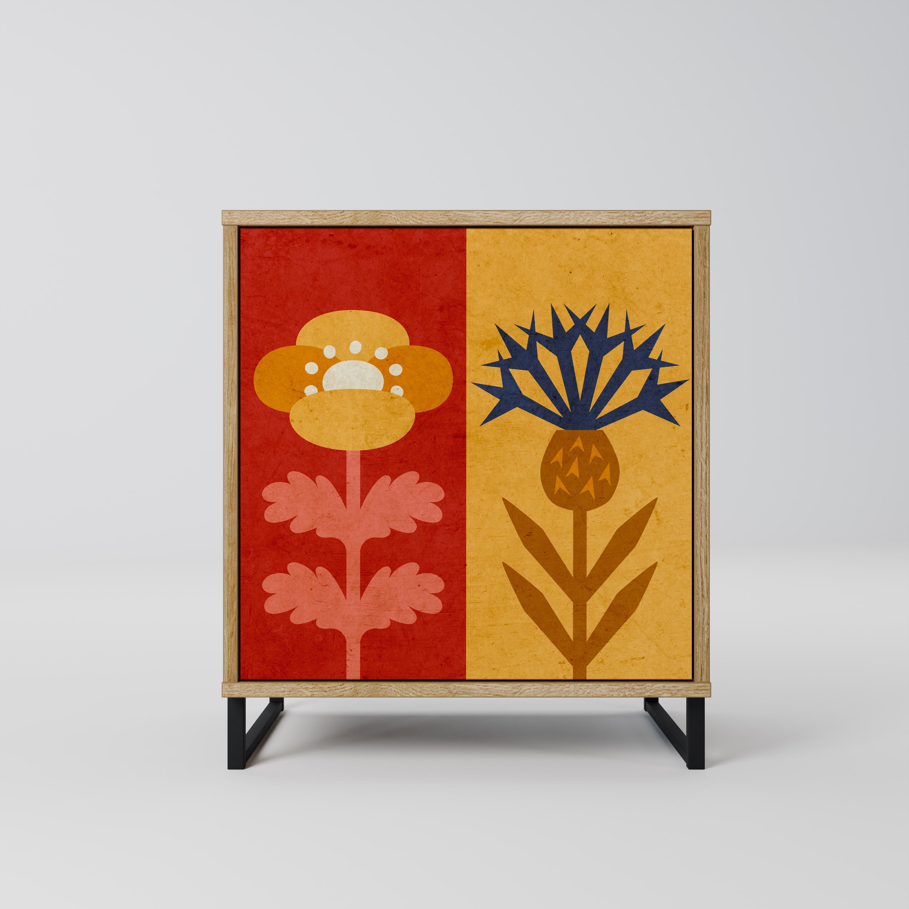 SCANDIC FLOWERET Aparador de 1 Porta em Efeito Carvalho