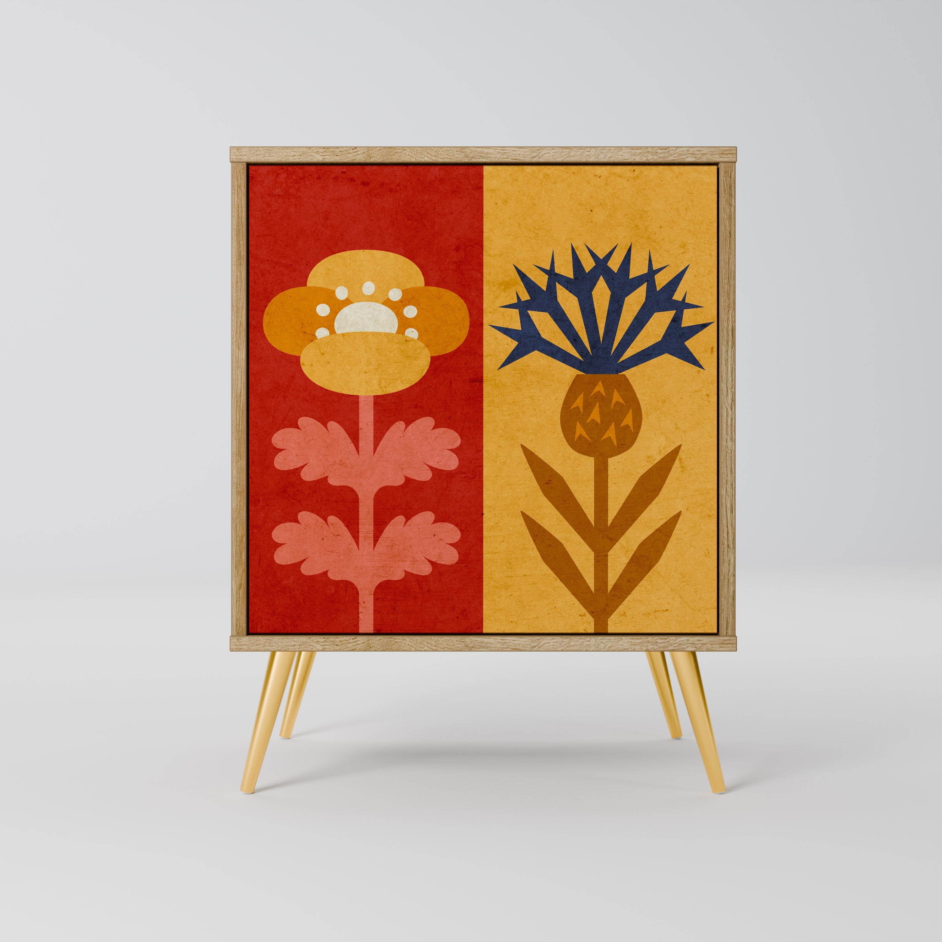 SCANDIC FLOWERET Aparador de 1 Porta em Efeito Carvalho