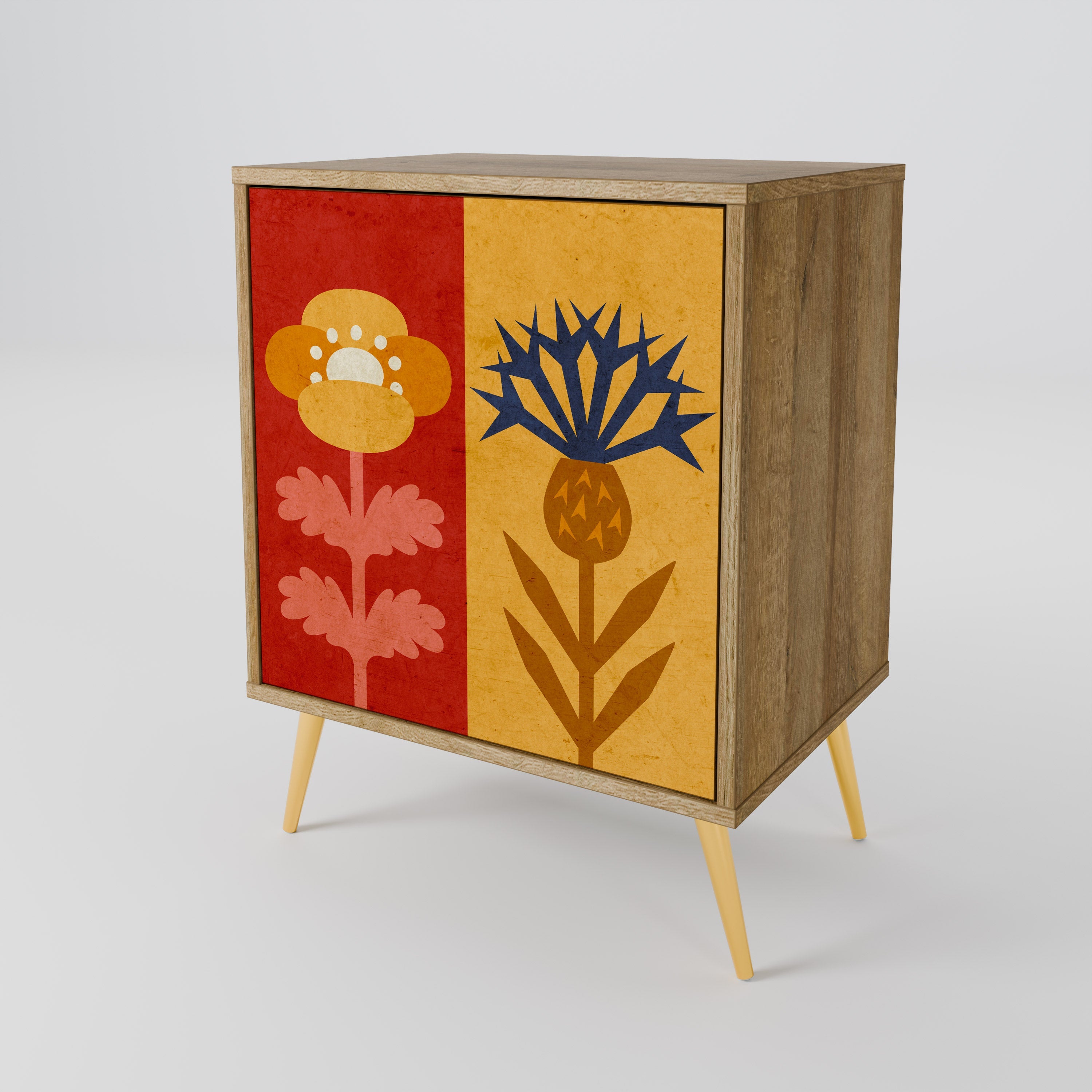 SCANDIC FLOWERET Aparador de 1 Porta em Efeito Carvalho