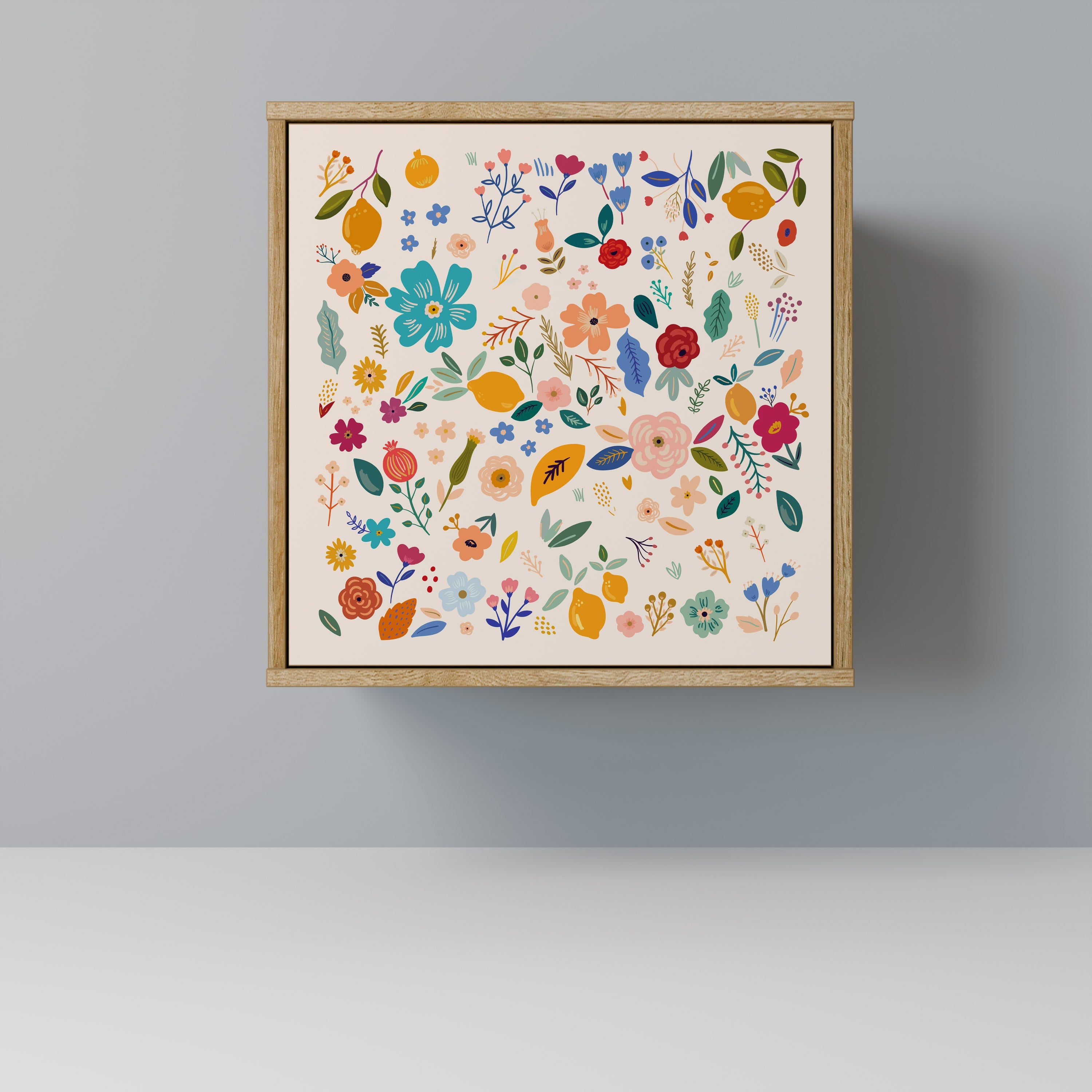 FLORAL COMBINATION Aparador de 1 Porta em Efeito Carvalho