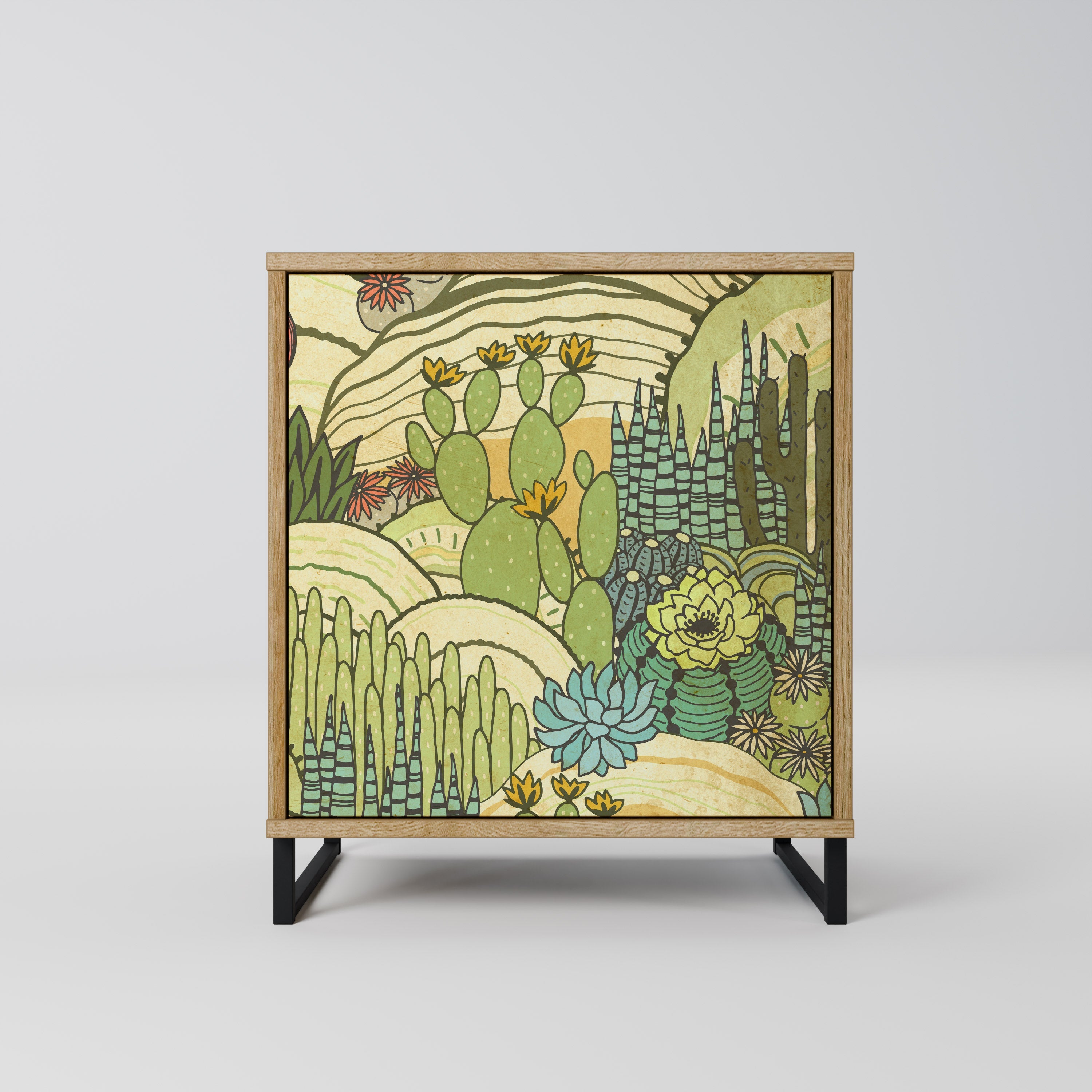 SUCCULENTS KALEIDOSCOPE Aparador de 1 Porta em Efeito Carvalho