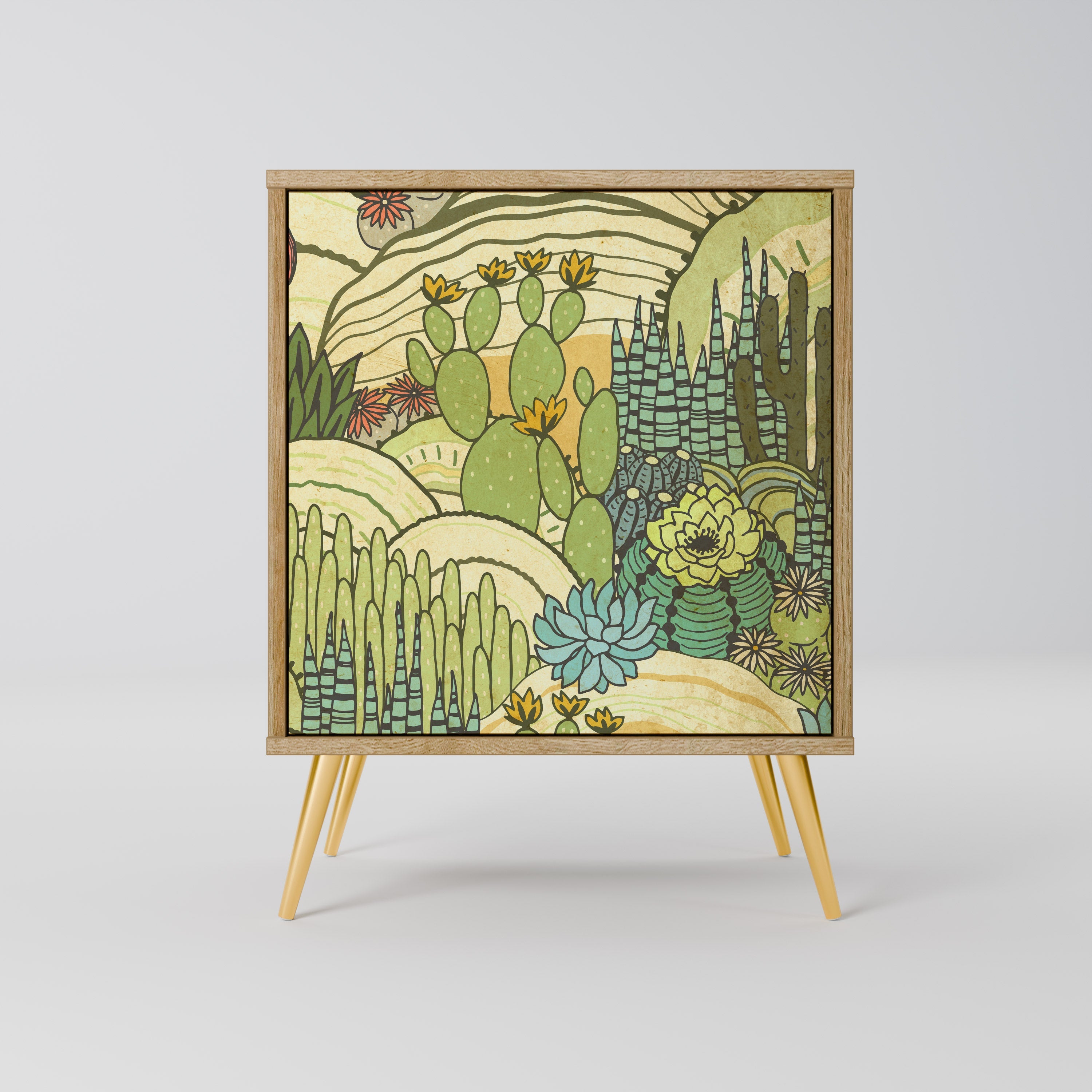 SUCCULENTS KALEIDOSCOPE Aparador de 1 Porta em Efeito Carvalho