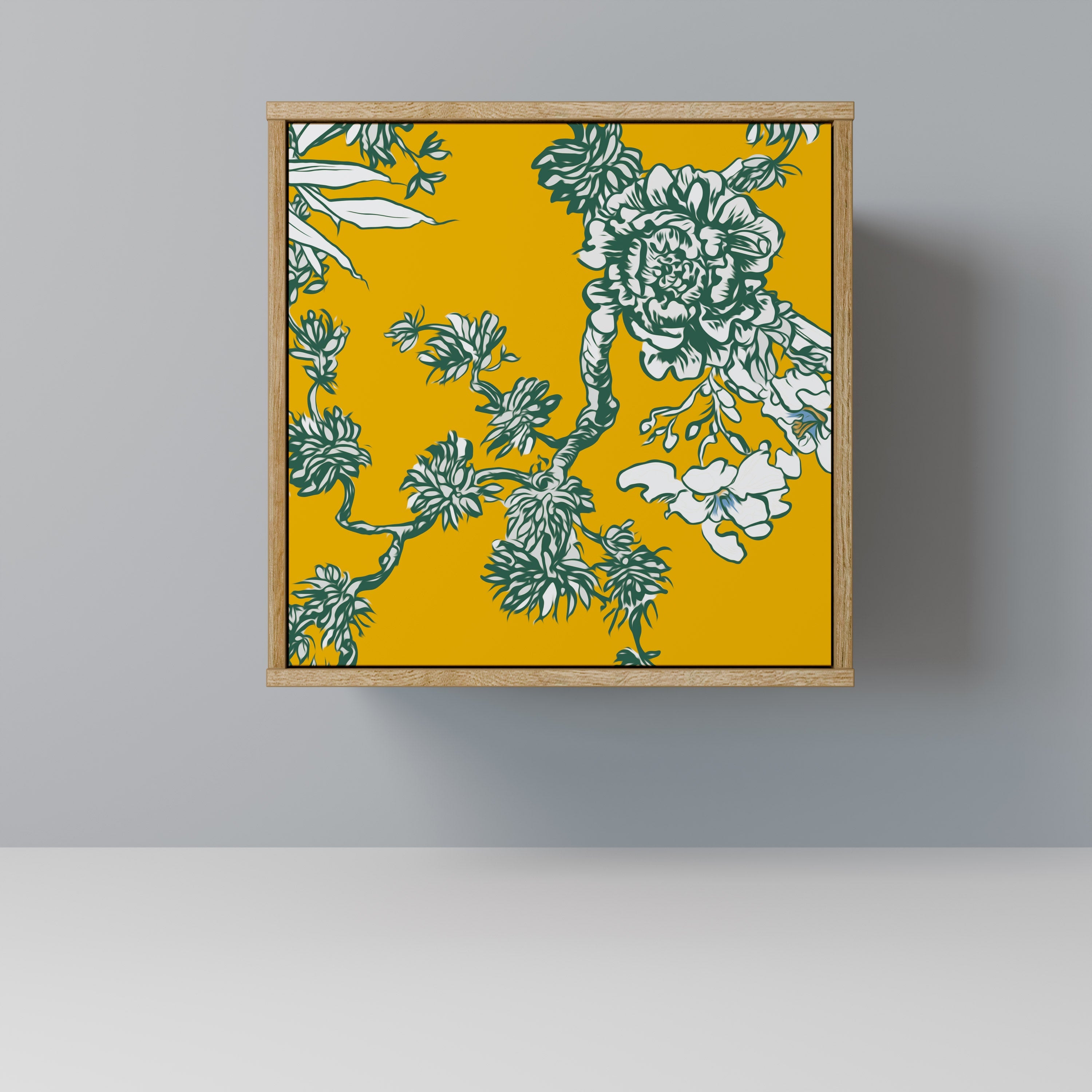 YELLOW CHINOISERIE Aparador de 1 Porta em Efeito Carvalho