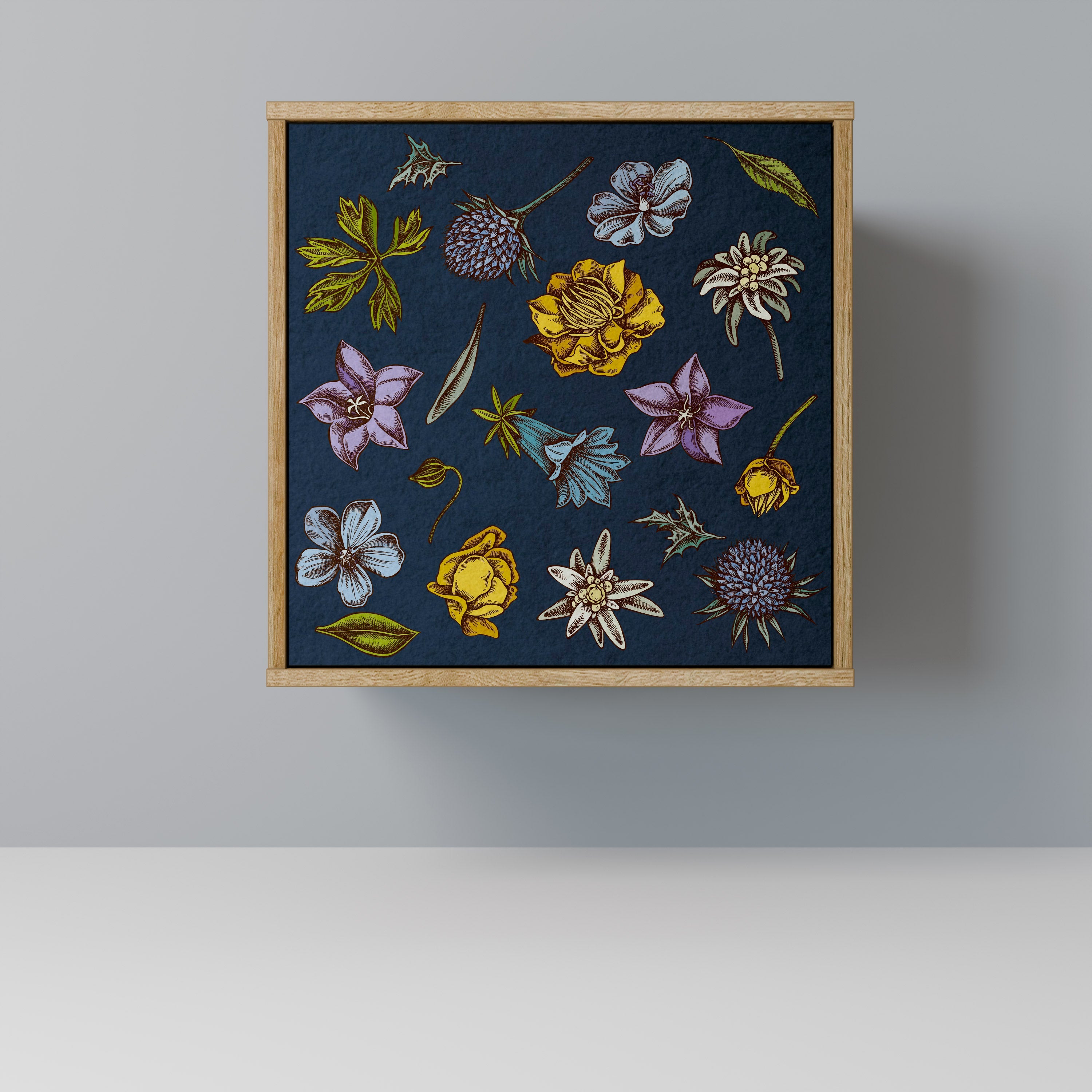 FLOWERS ON NAVY BLUE Aparador de 1 Porta em Efeito Carvalho