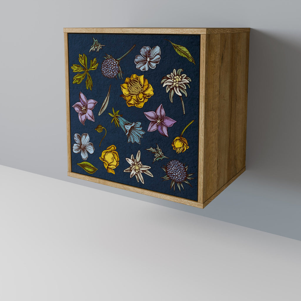 FLOWERS ON NAVY BLUE Aparador de 1 Porta em Efeito Carvalho