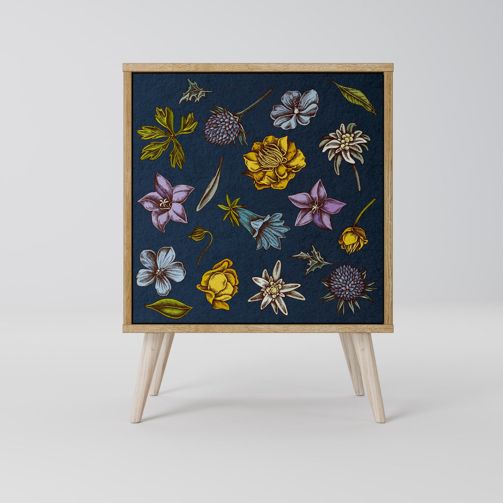 FLOWERS ON NAVY BLUE Aparador de 1 Porta em Efeito Carvalho