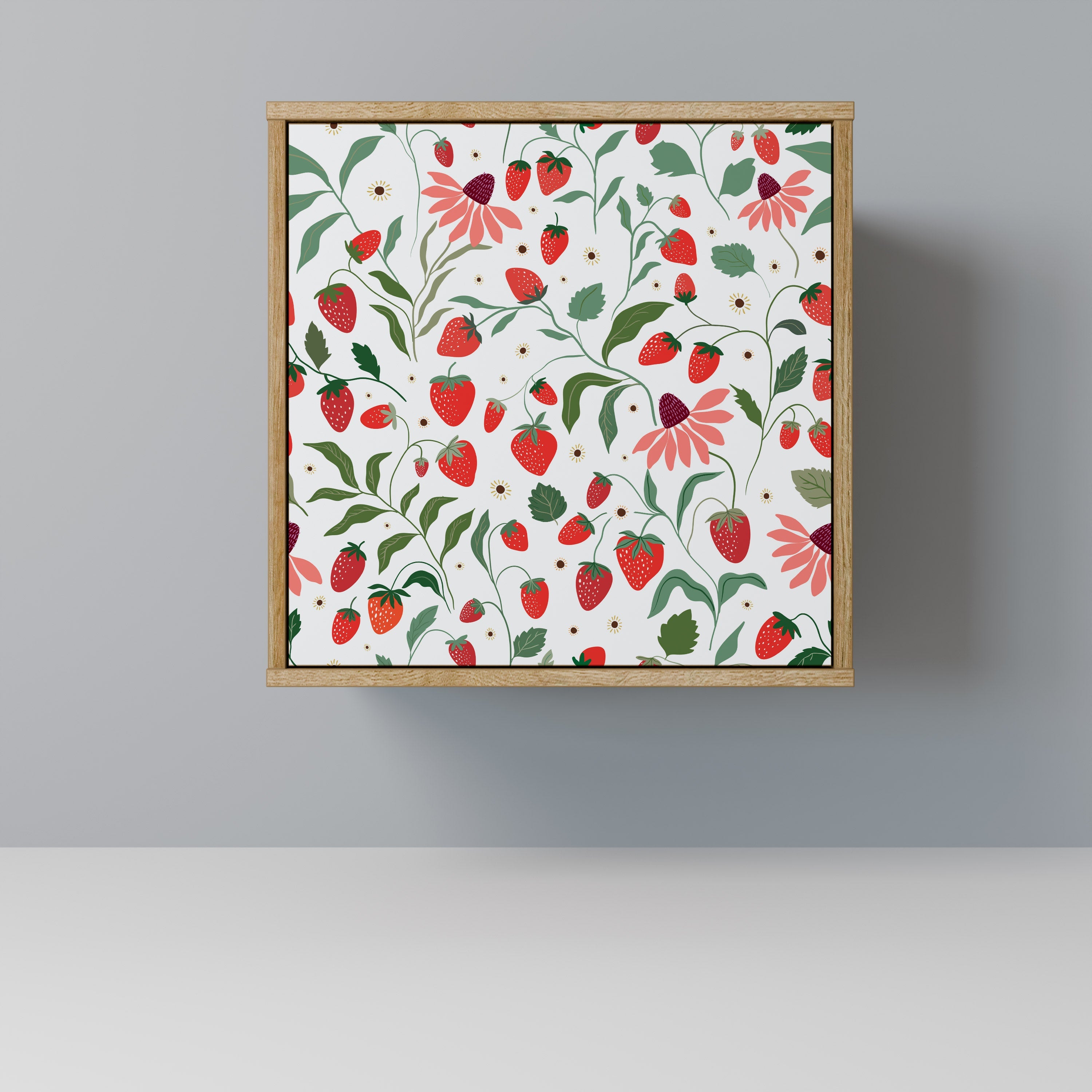 FLOWERS AND STRAWBERRIES Aparador de 1 Porta em Efeito Carvalho