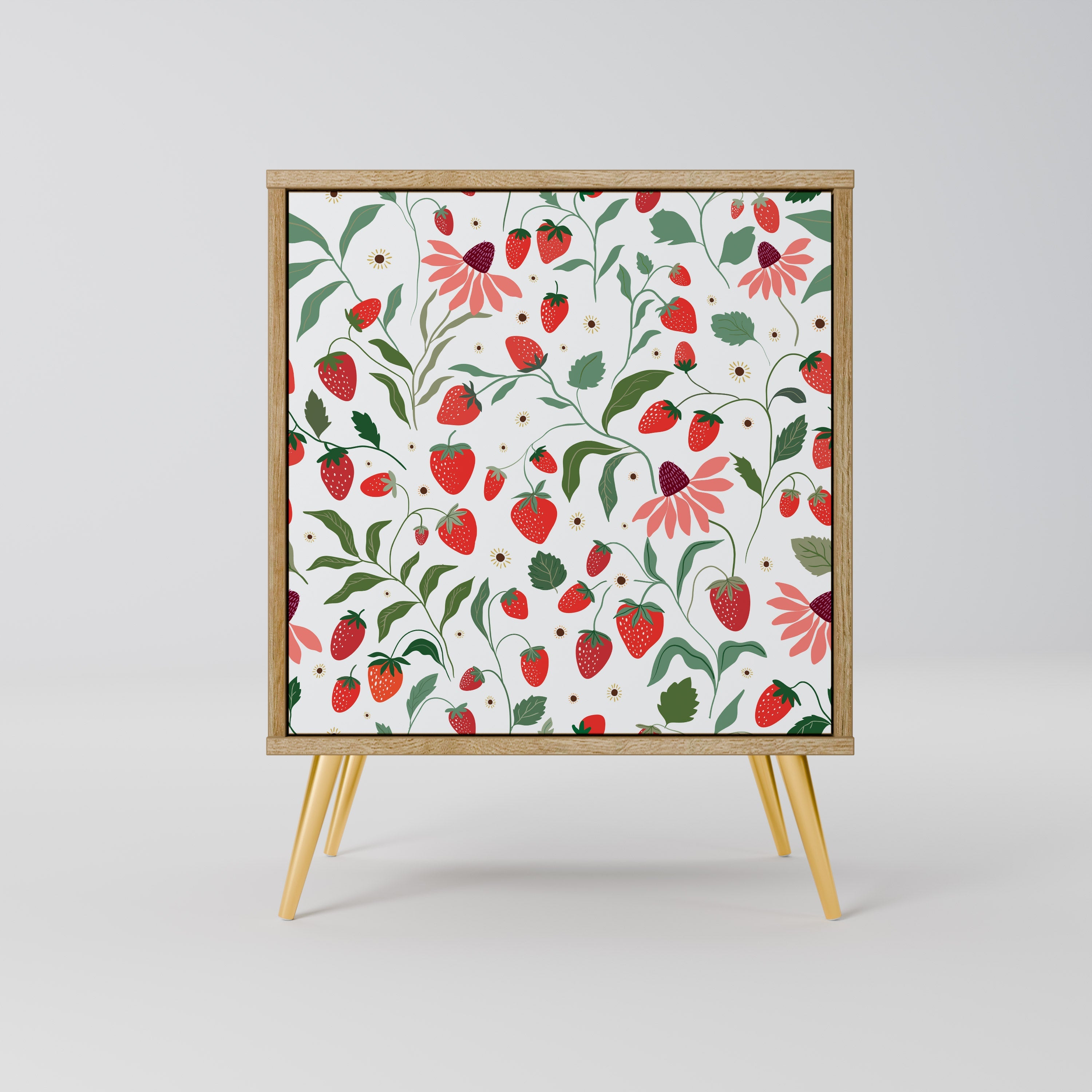 FLOWERS AND STRAWBERRIES Aparador de 1 Porta em Efeito Carvalho