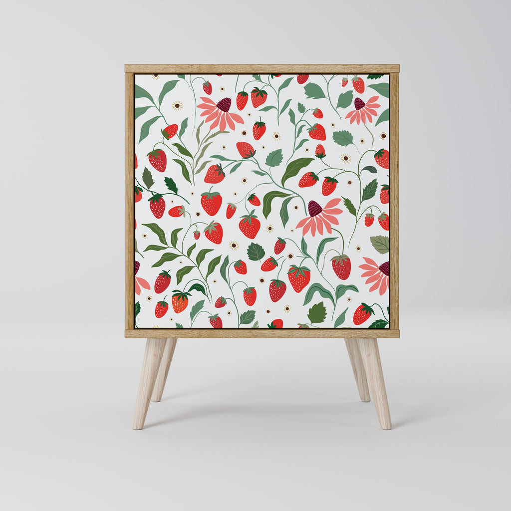 FLOWERS AND STRAWBERRIES Aparador de 1 Porta em Efeito Carvalho