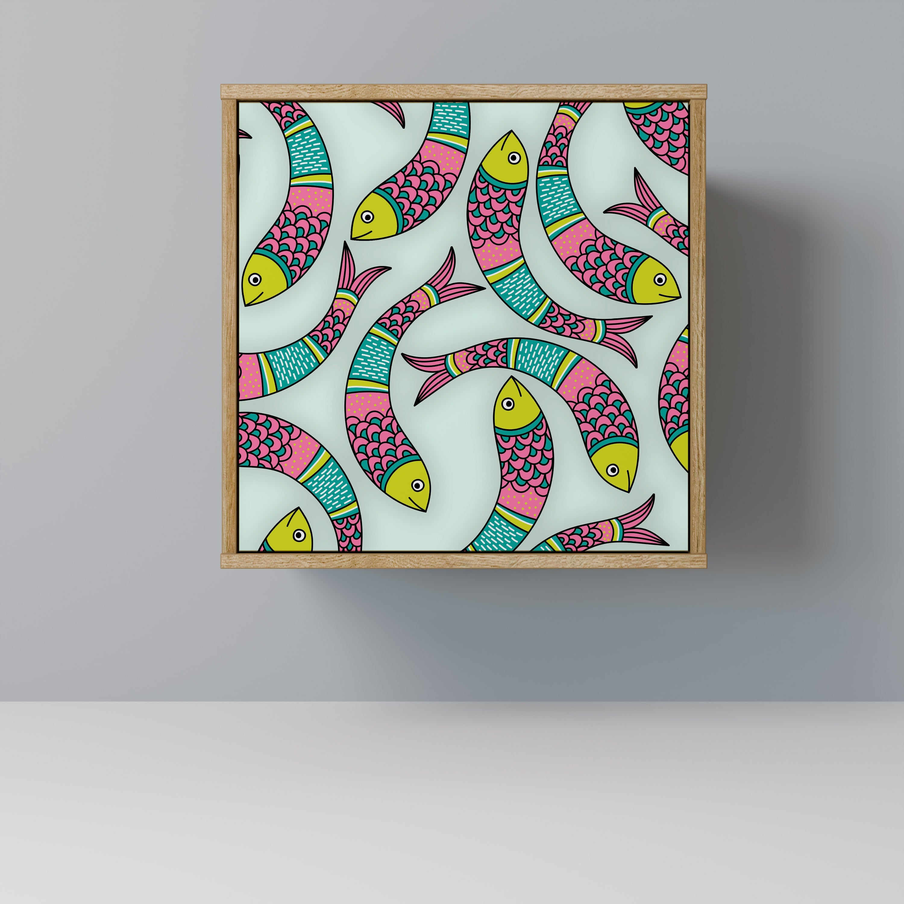 INDIAN FISH Aparador de 1 Porta em Efeito Carvalho