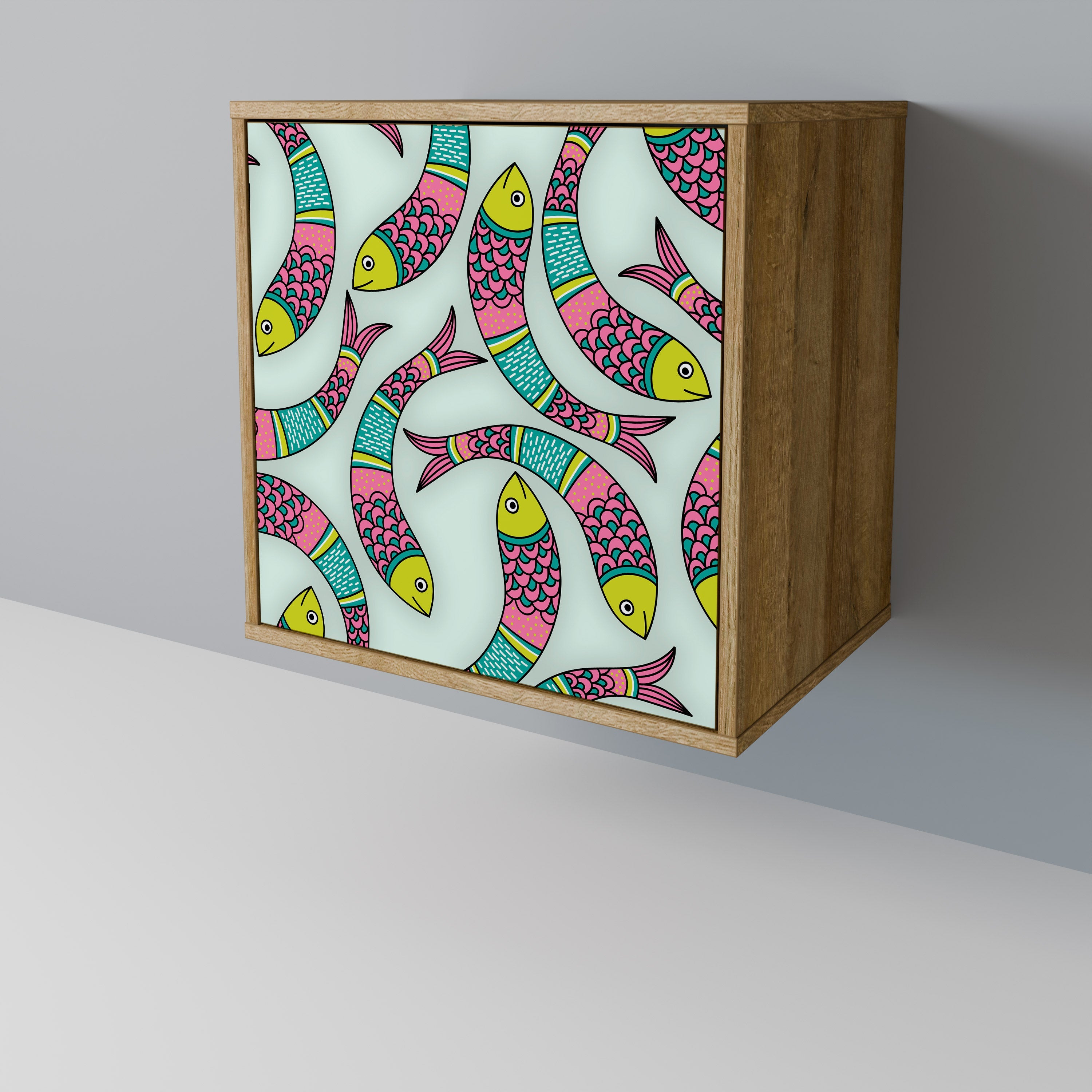 INDIAN FISH Aparador de 1 Porta em Efeito Carvalho