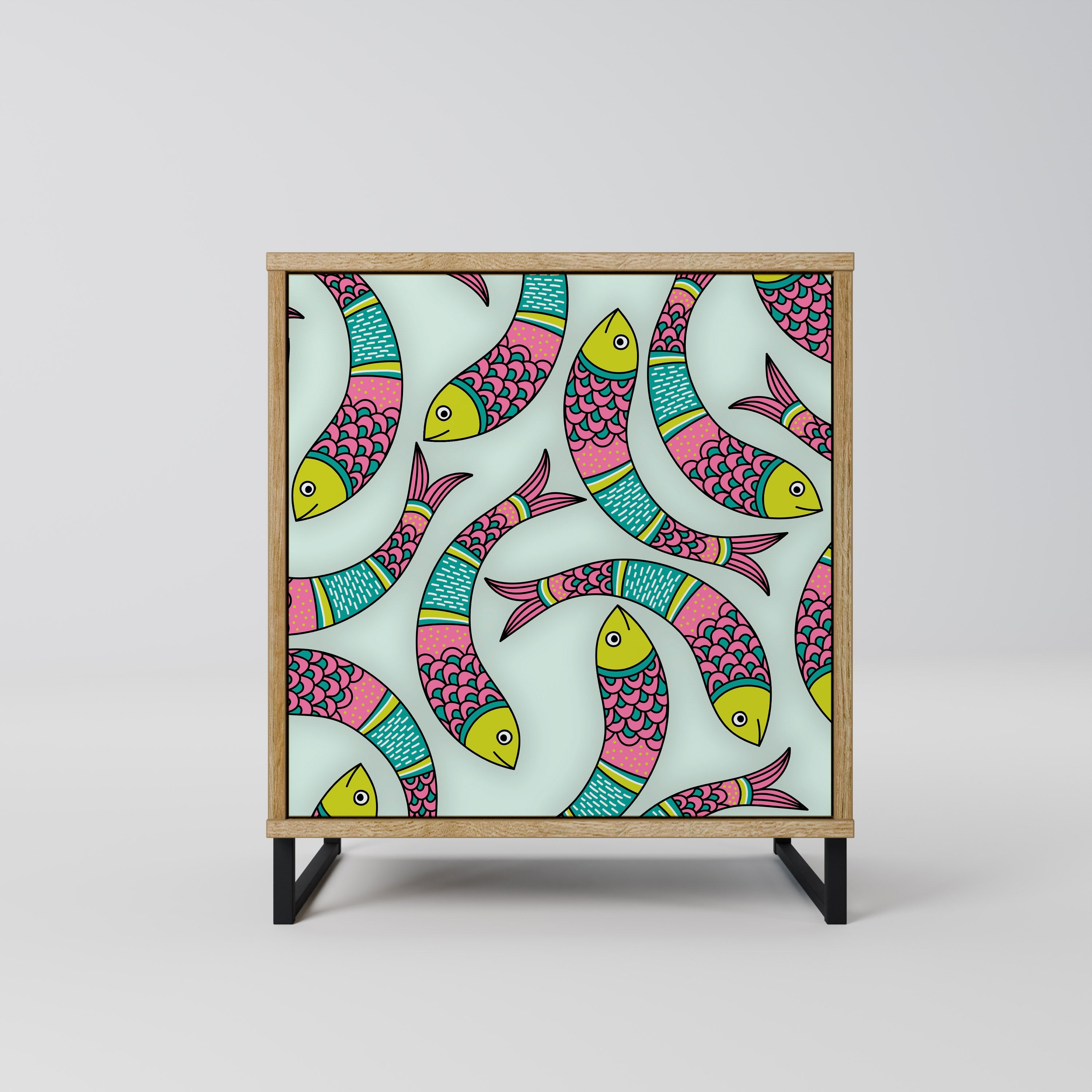 INDIAN FISH Aparador de 1 Porta em Efeito Carvalho