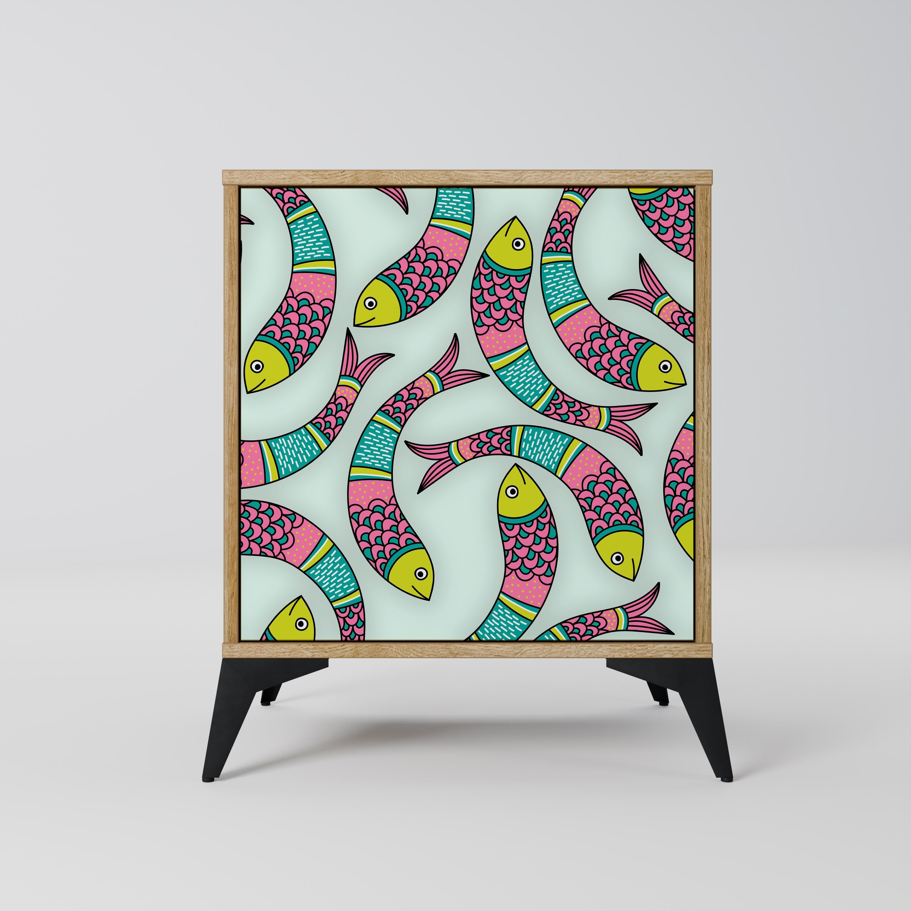 INDIAN FISH Aparador de 1 Porta em Efeito Carvalho