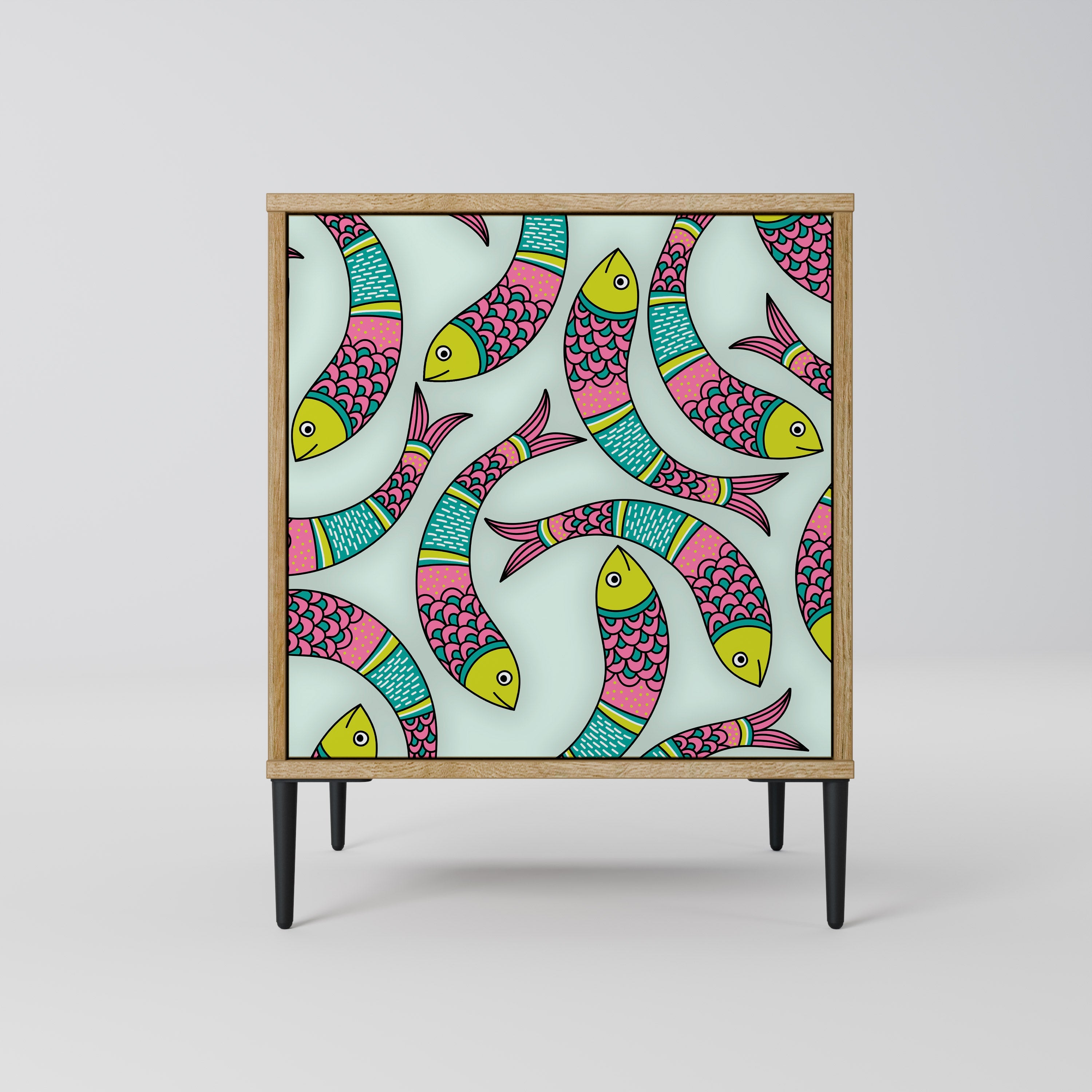 INDIAN FISH Aparador de 1 Porta em Efeito Carvalho