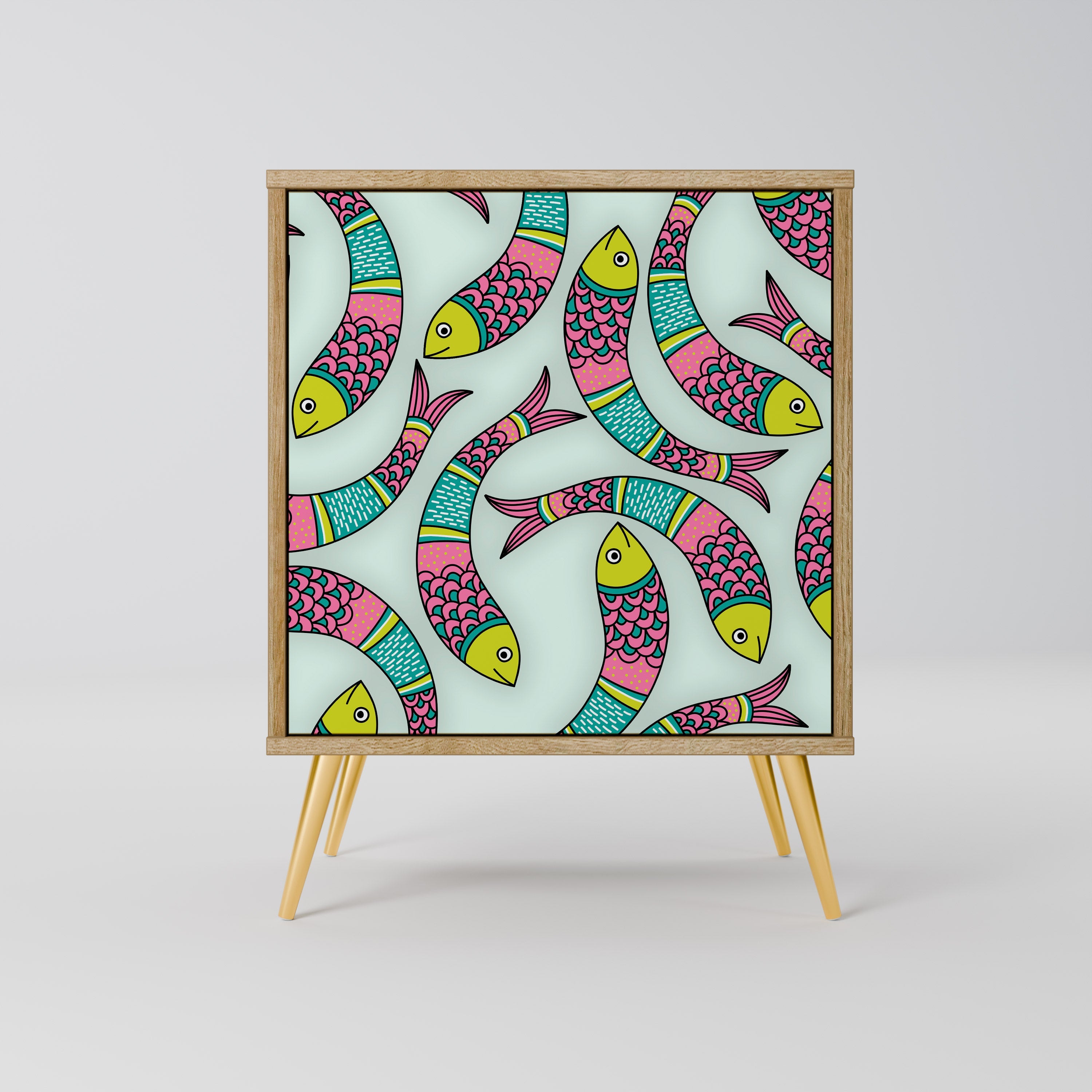 INDIAN FISH Aparador de 1 Porta em Efeito Carvalho