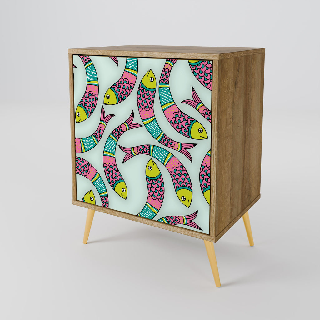 INDIAN FISH Aparador de 1 Porta em Efeito Carvalho