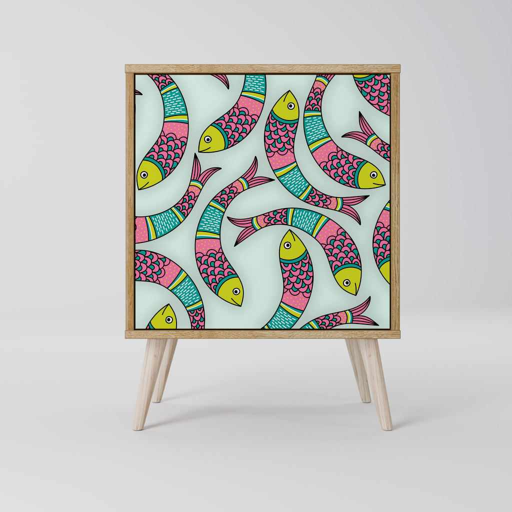 INDIAN FISH Aparador de 1 Porta em Efeito Carvalho