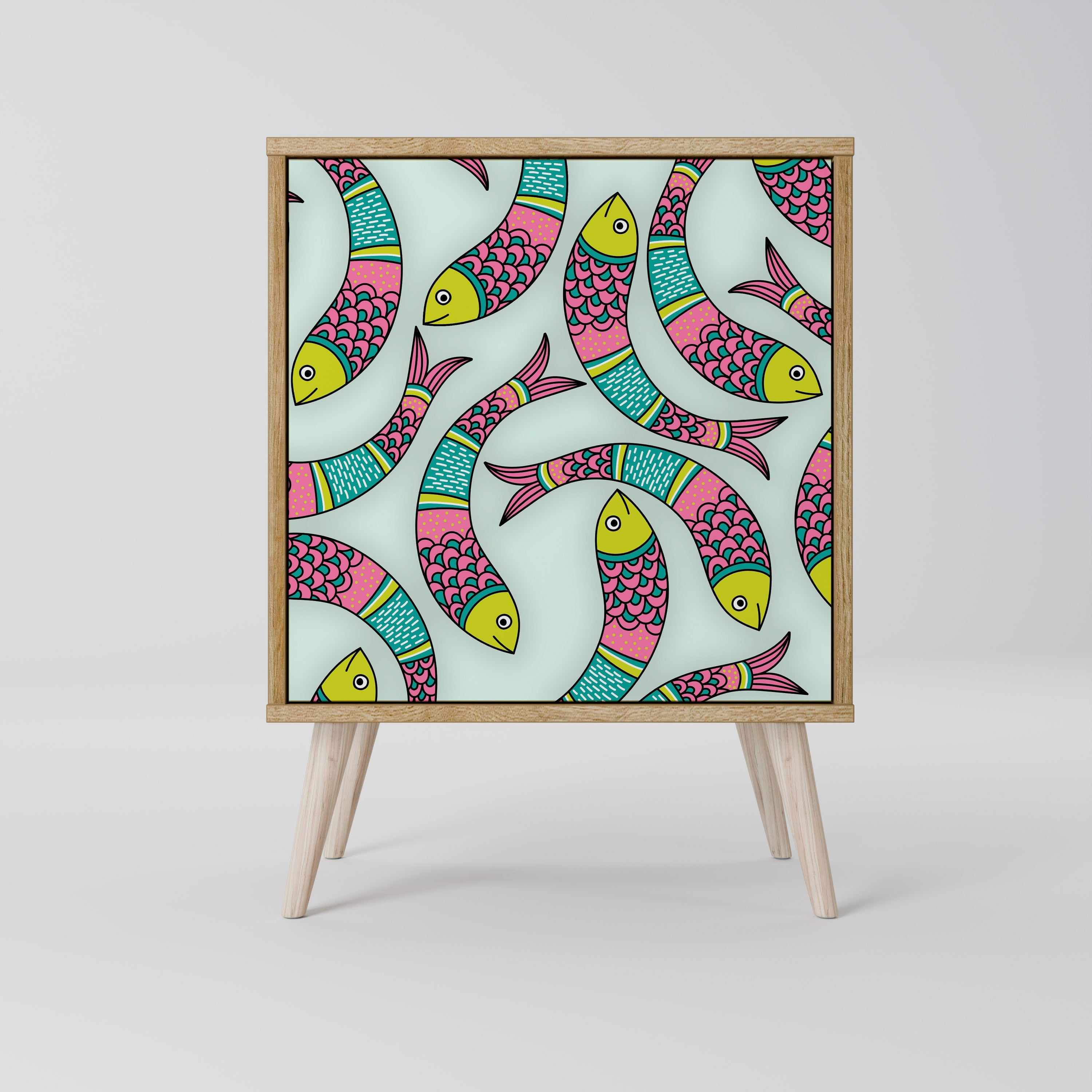 INDIAN FISH Aparador de 1 Porta em Efeito Carvalho