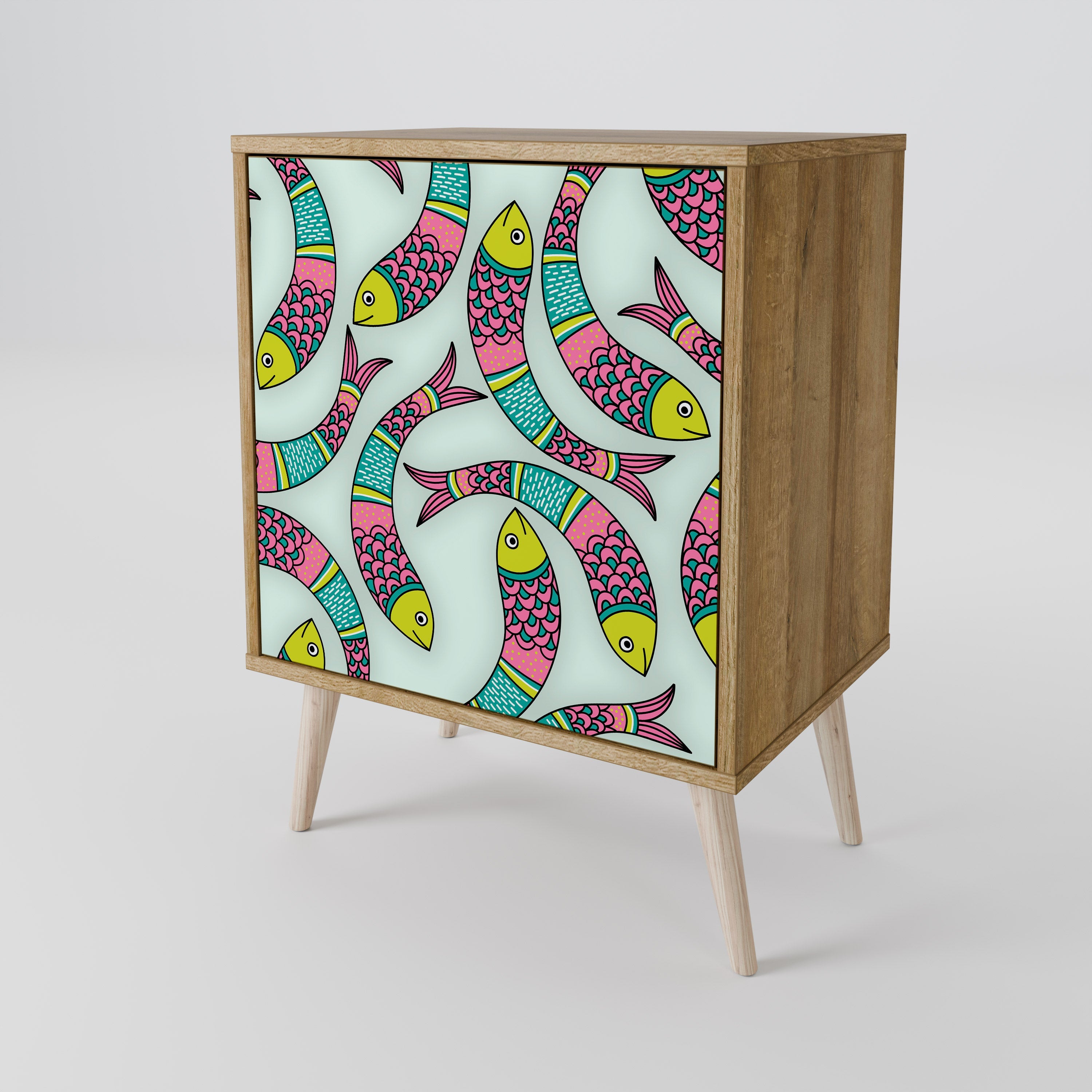 INDIAN FISH Aparador de 1 Porta em Efeito Carvalho