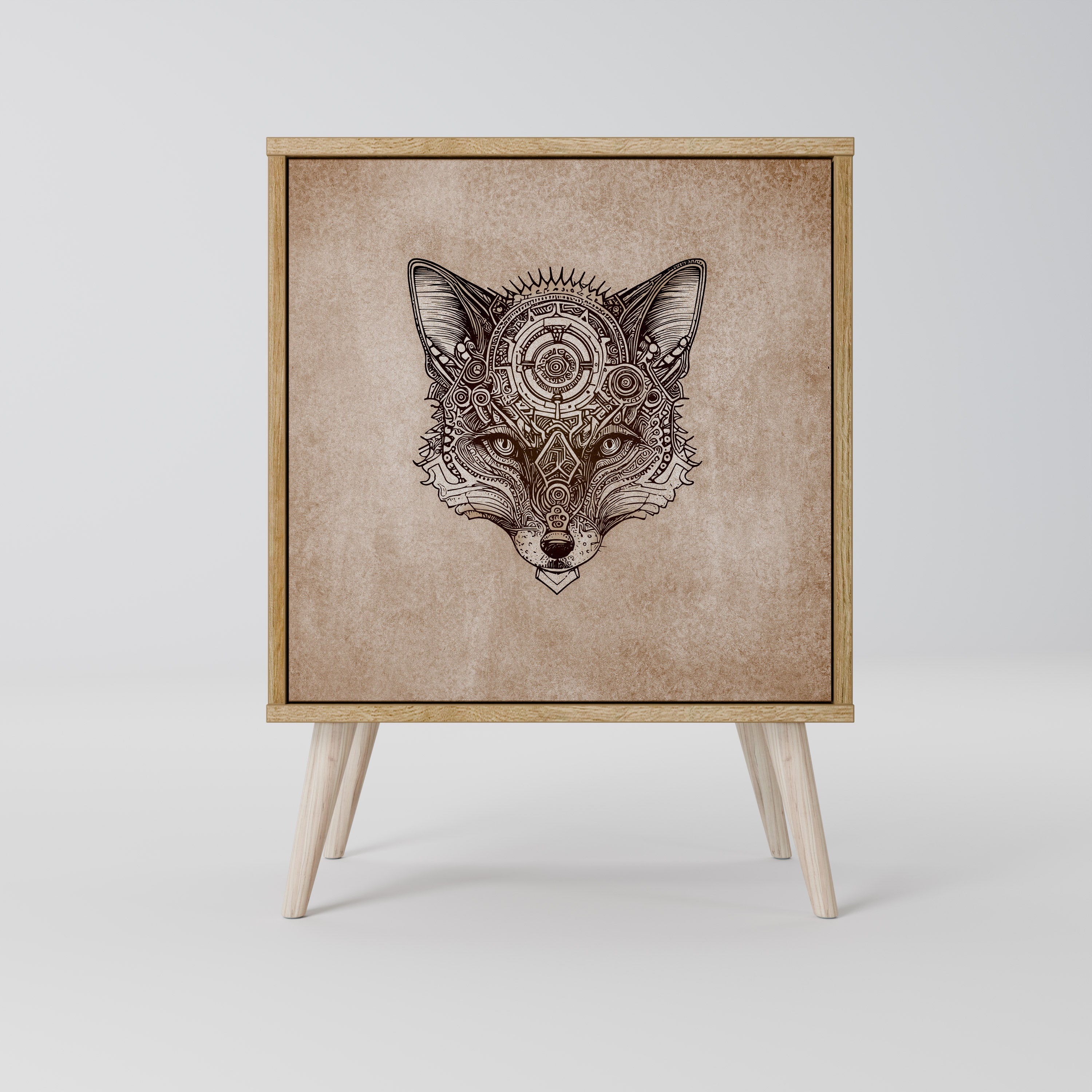 STEAMPUNK CLAN Aparador de 1 Porta em Efeito Carvalho