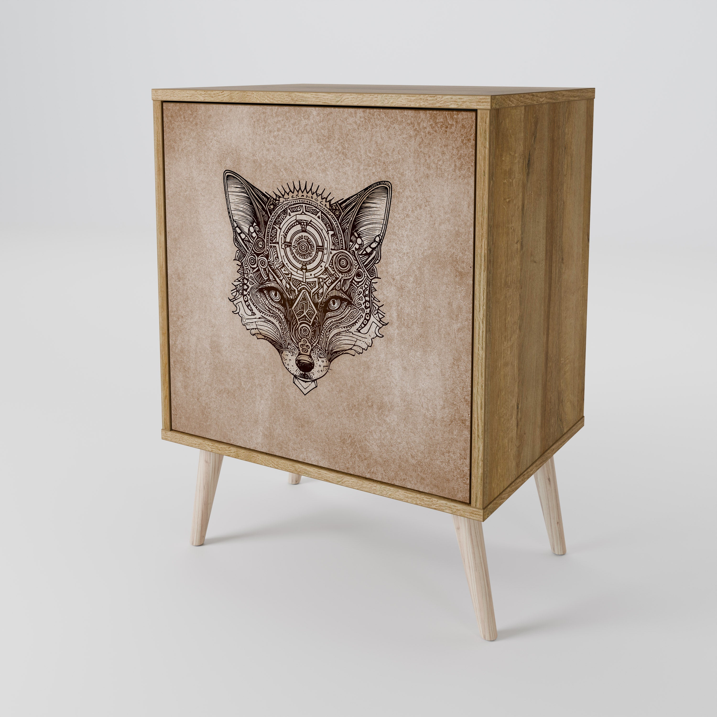 STEAMPUNK CLAN Aparador de 1 Porta em Efeito Carvalho