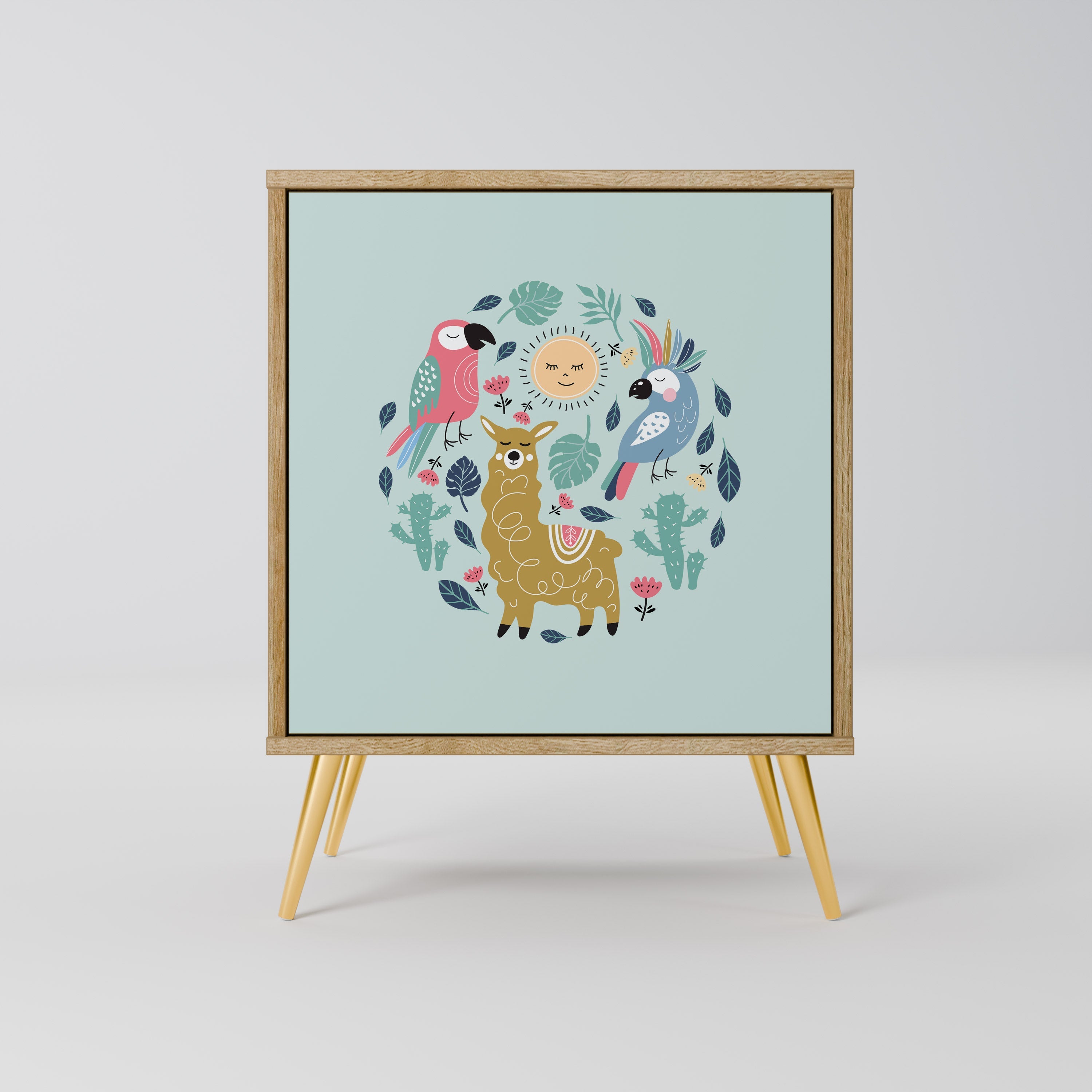 COLORFUL ALPACAS Aparador de 1 Porta em Efeito Carvalho