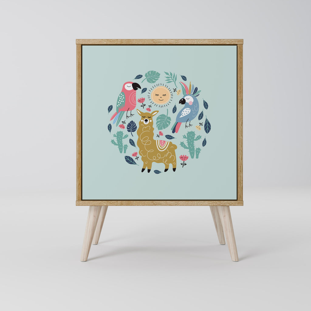 COLORFUL ALPACAS Aparador de 1 Porta em Efeito Carvalho