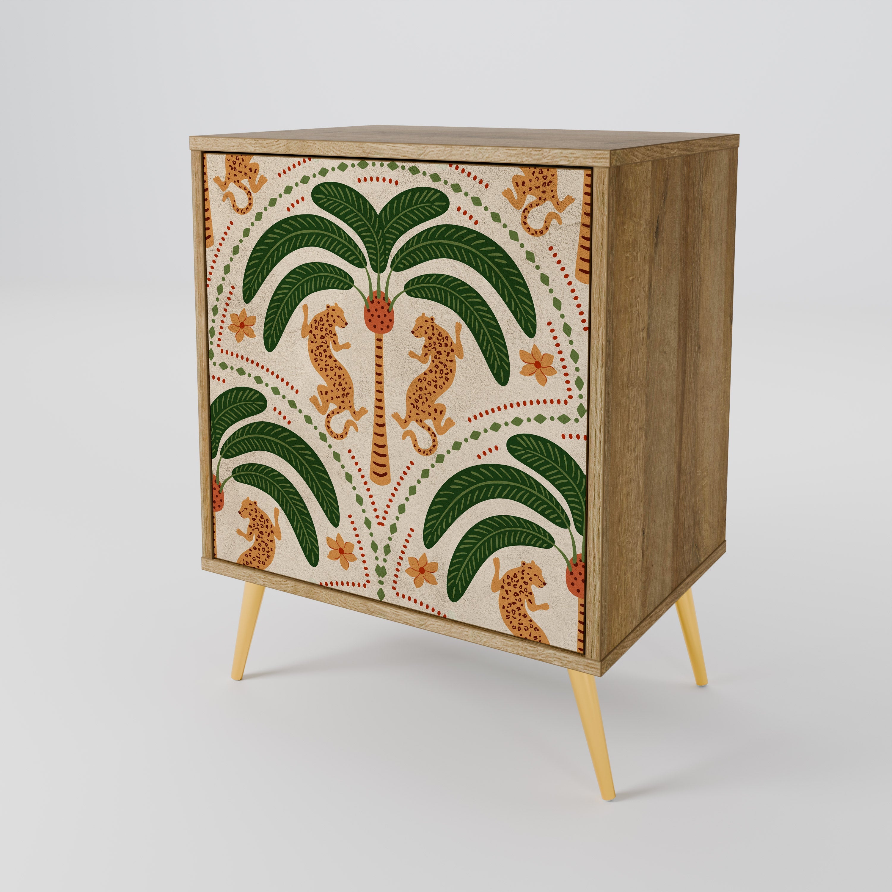 DANCING PREDATORS Aparador de 1 Porta em Efeito Carvalho