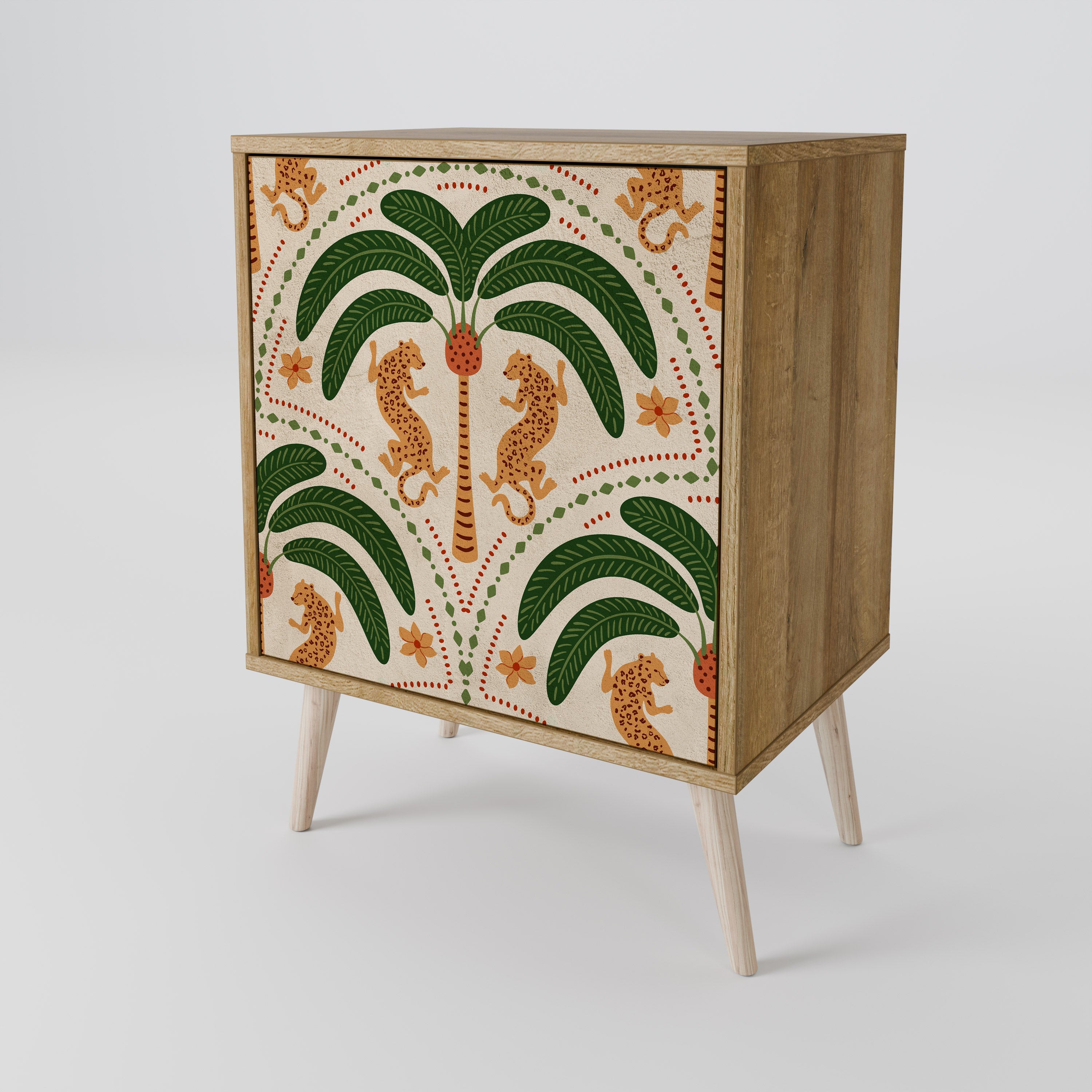 DANCING PREDATORS Aparador de 1 Porta em Efeito Carvalho