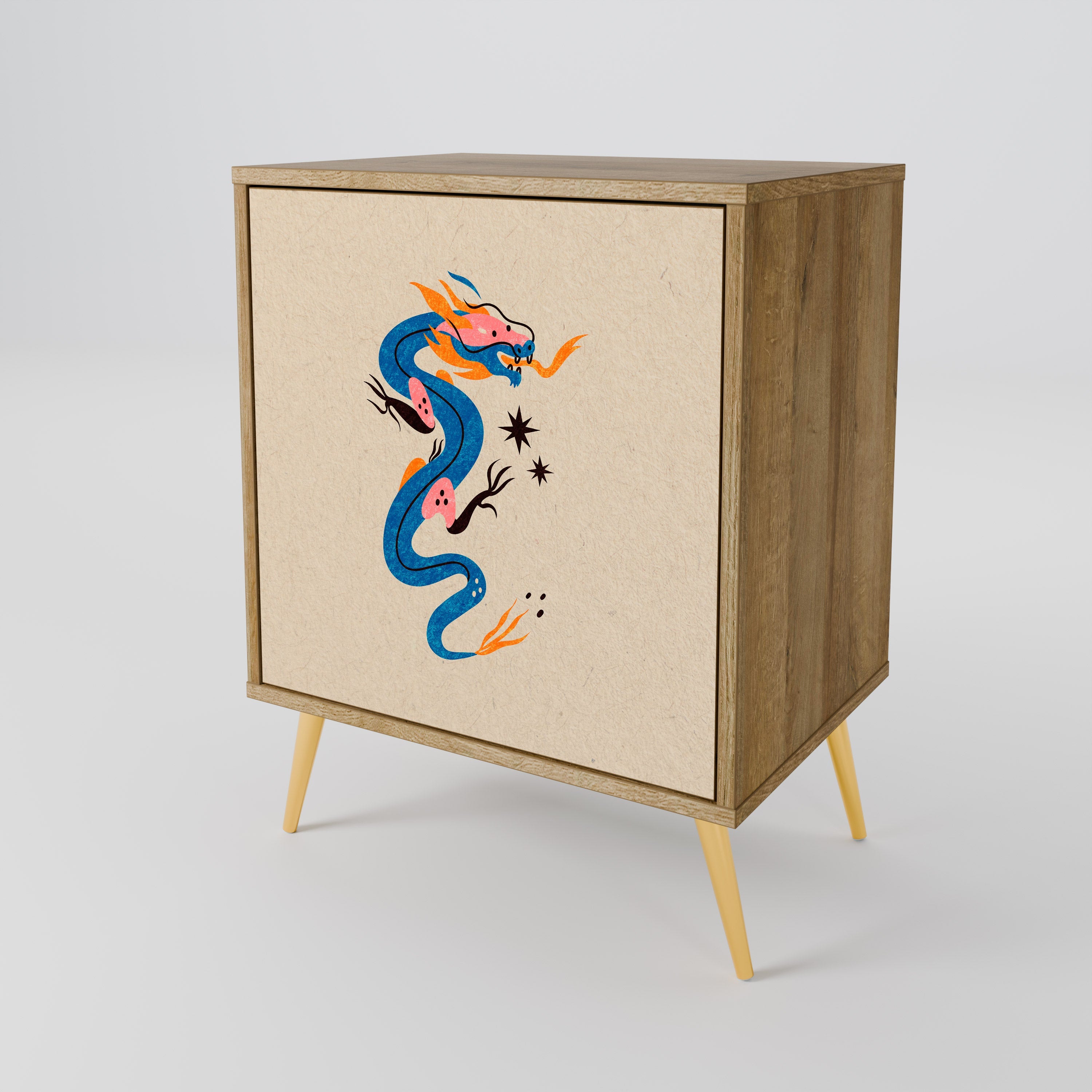 MYTHOLOGICAL CREATURES Aparador de 1 Porta em Efeito Carvalho