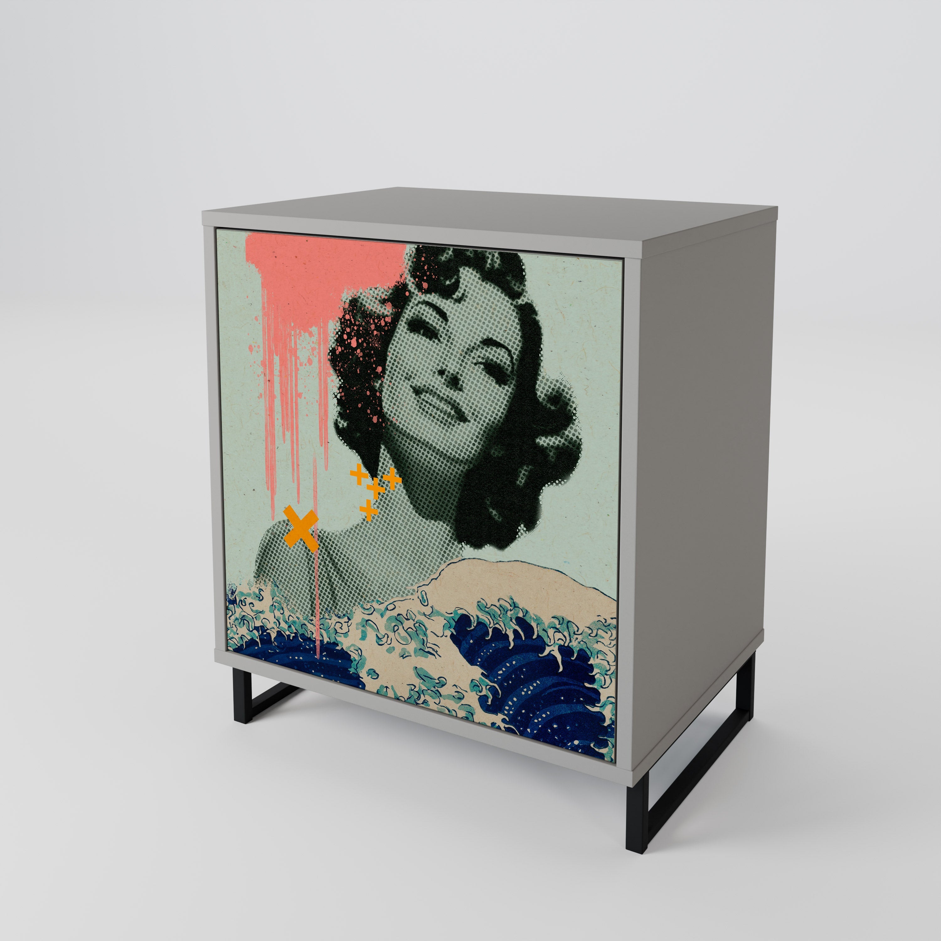 KANAGAWA BEAUTY Aparador de 1 Porta em Acabamento Cinzento