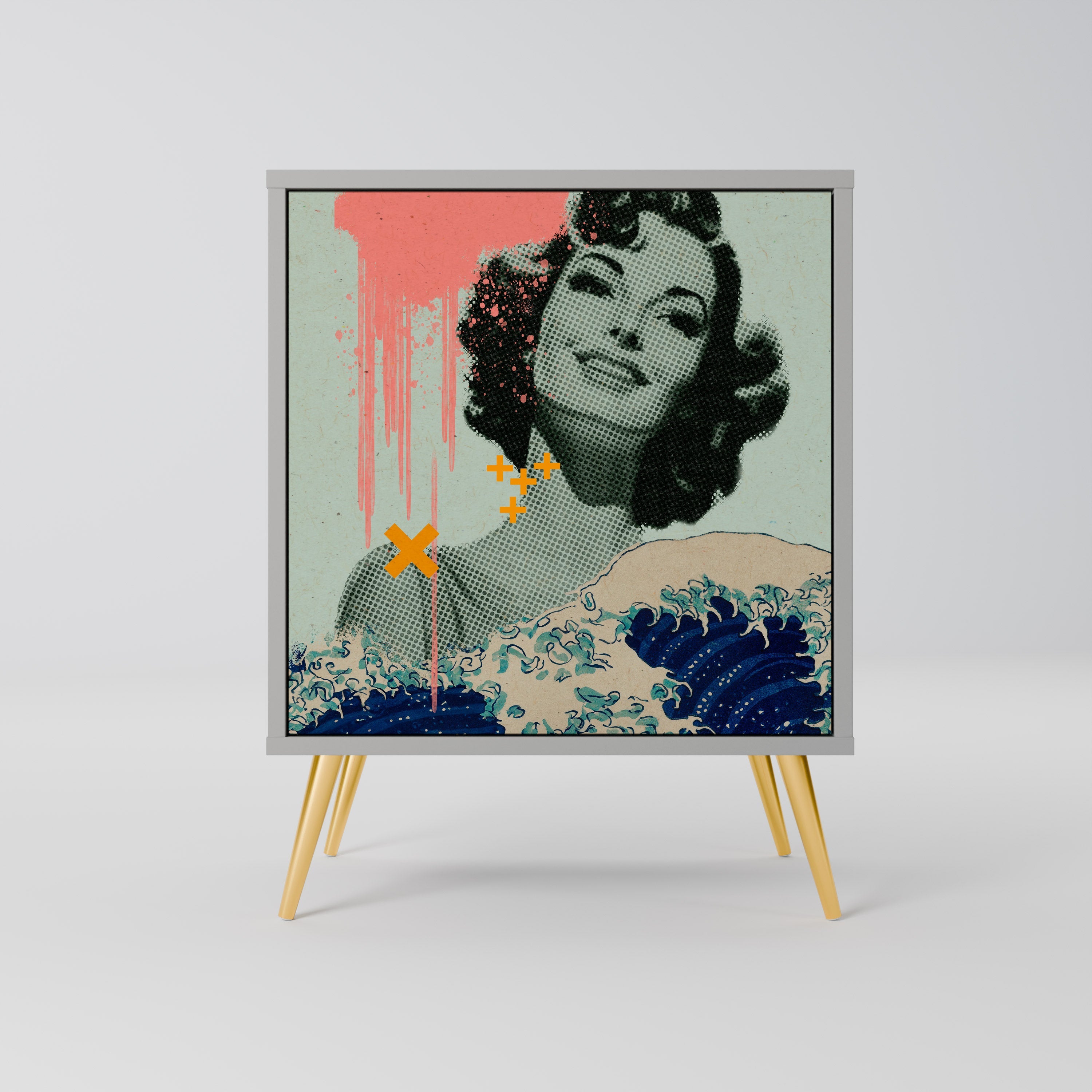 KANAGAWA BEAUTY Aparador de 1 Porta em Acabamento Cinzento