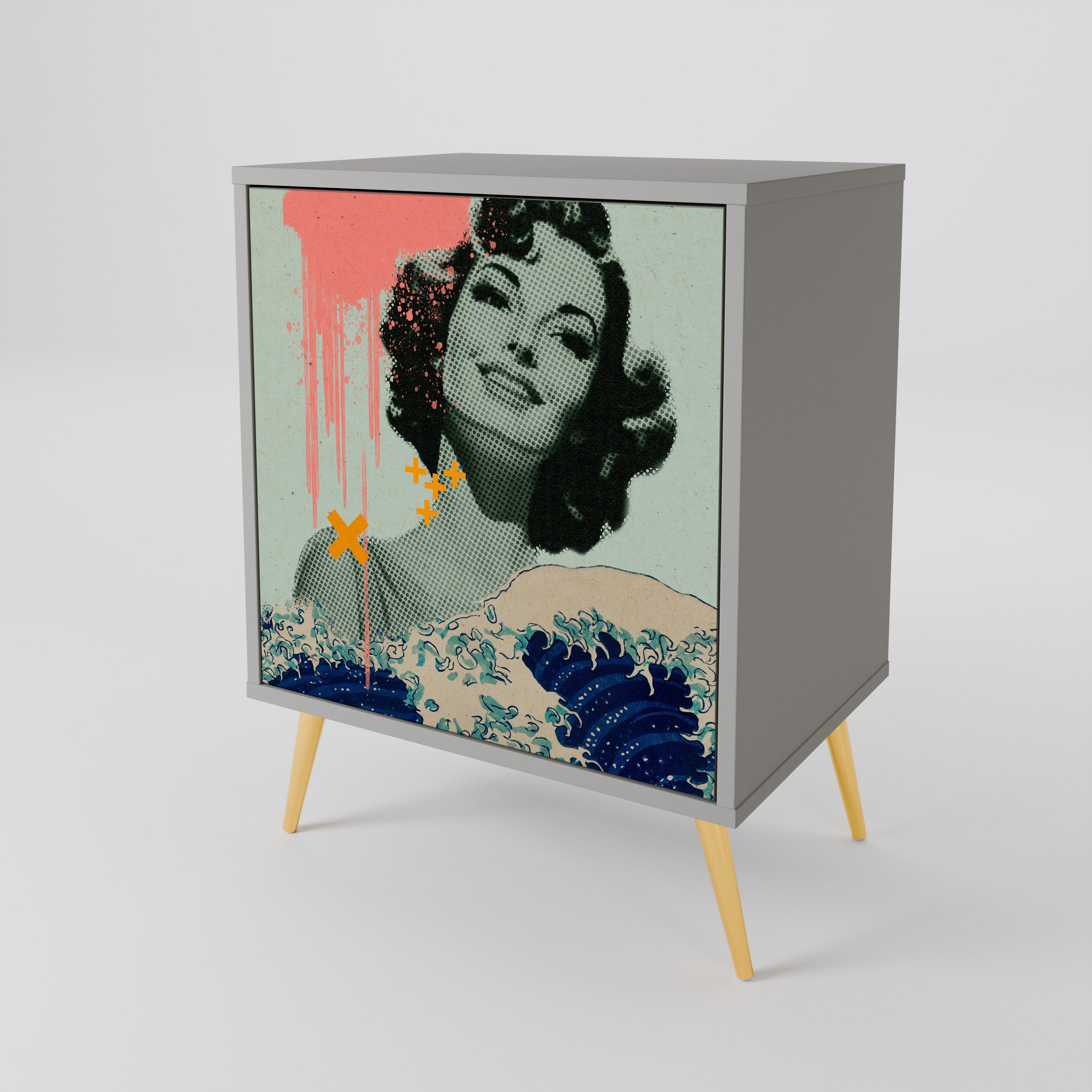 KANAGAWA BEAUTY Aparador de 1 Porta em Acabamento Cinzento