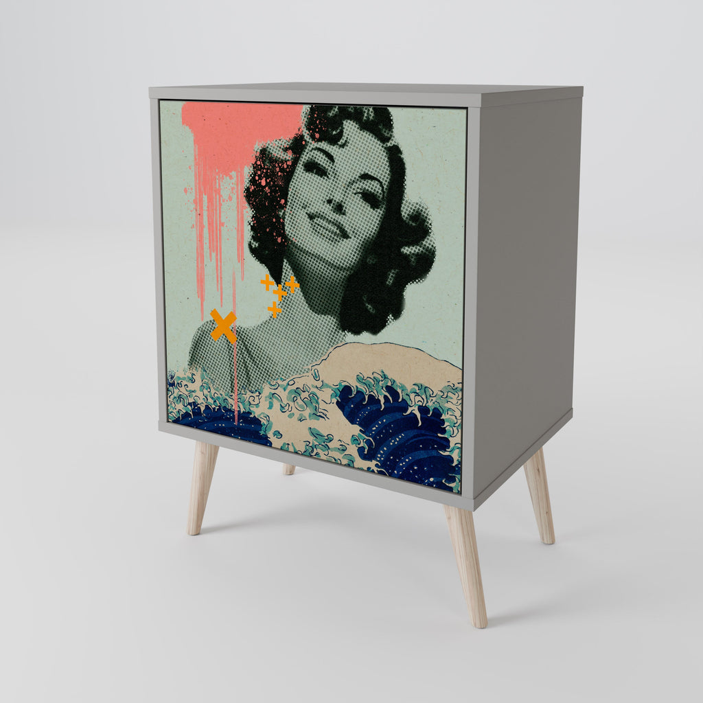 KANAGAWA BEAUTY Aparador de 1 Porta em Acabamento Cinzento