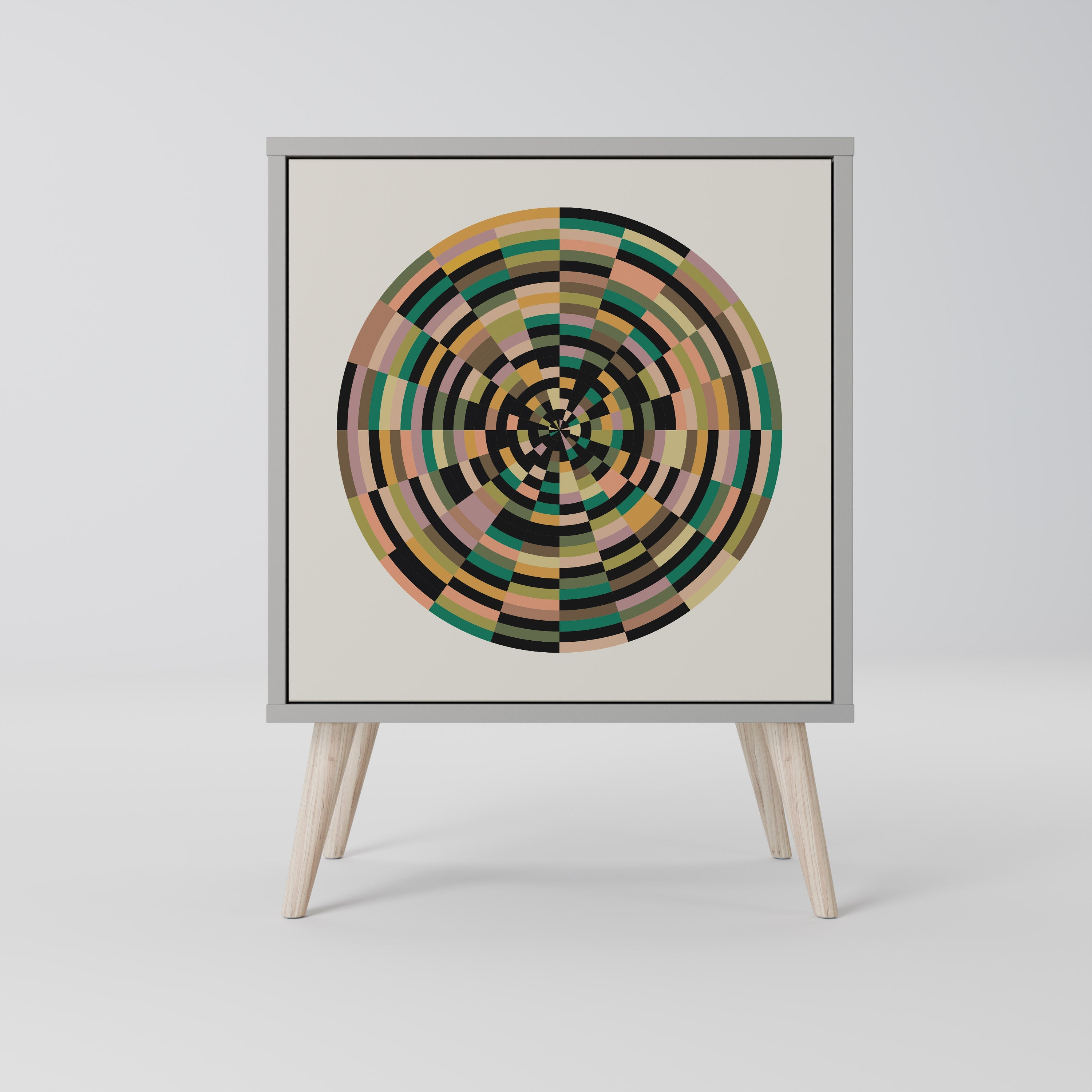 GREEN CIRCLES 1-Door Sideboard in Grey Finish